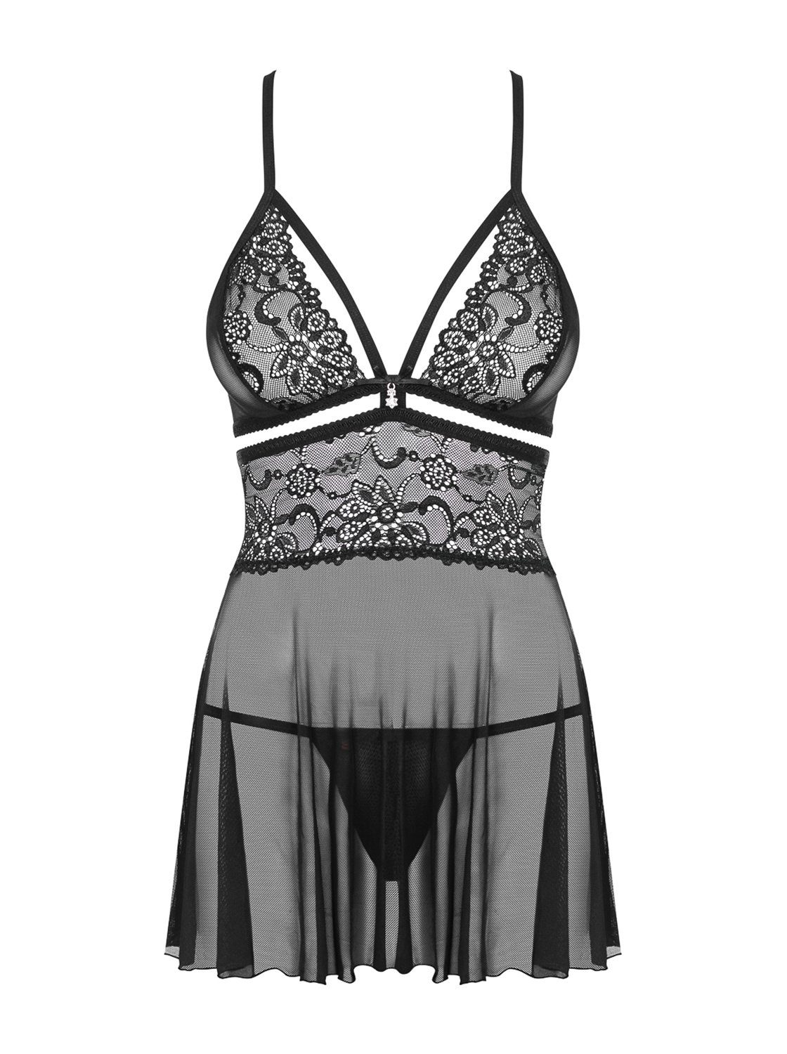 Babydoll Negligee Obsessive Chemise Negligé schwarz String (2-tlg) mit