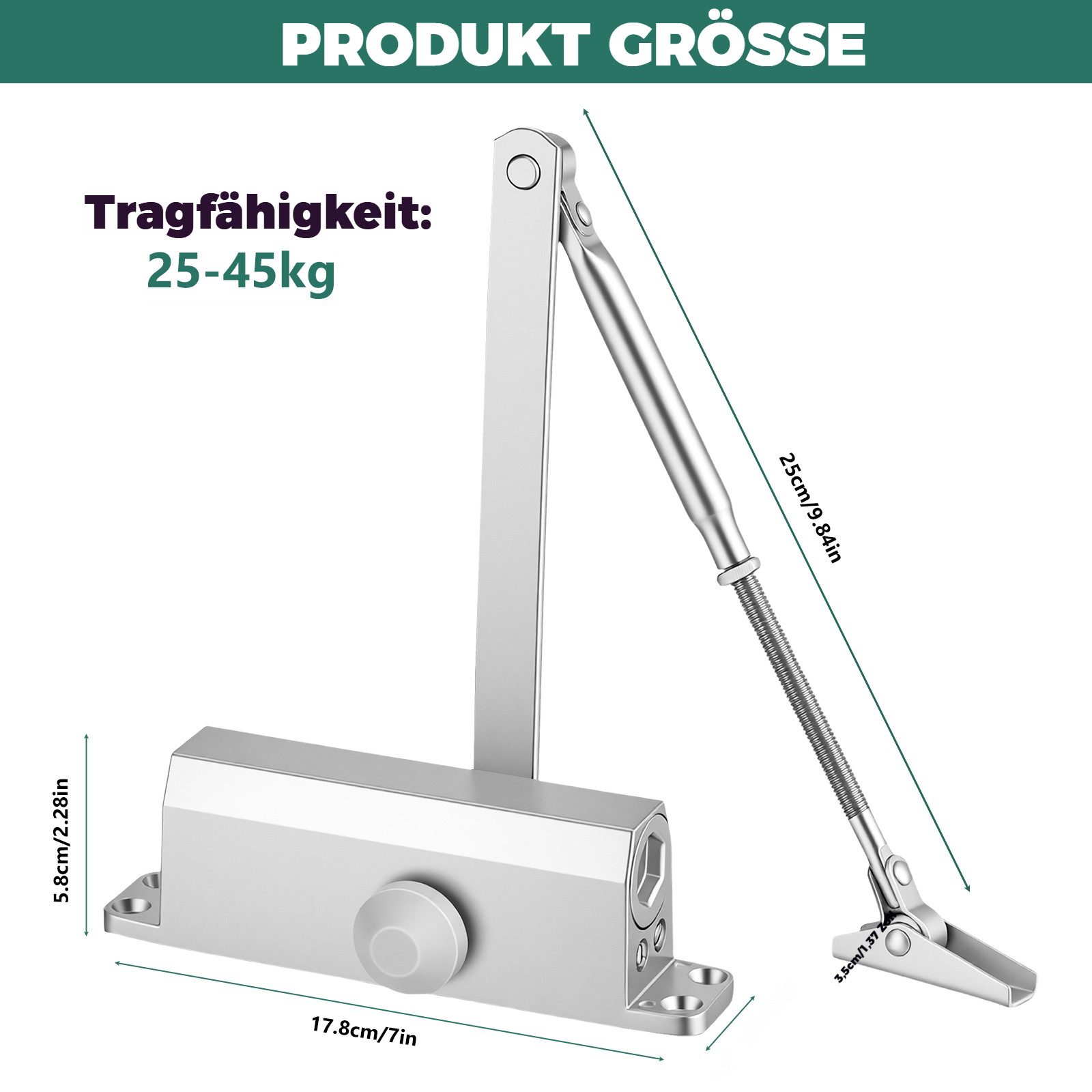 BlingBin Türschließer Hydraulischer Türschließer mit Puffer, einstellbar 25 – 85 kg, (1er Set, 1-tlg., 25-45kg), automatischer Schließmechanismus für Innen- und Außentüren