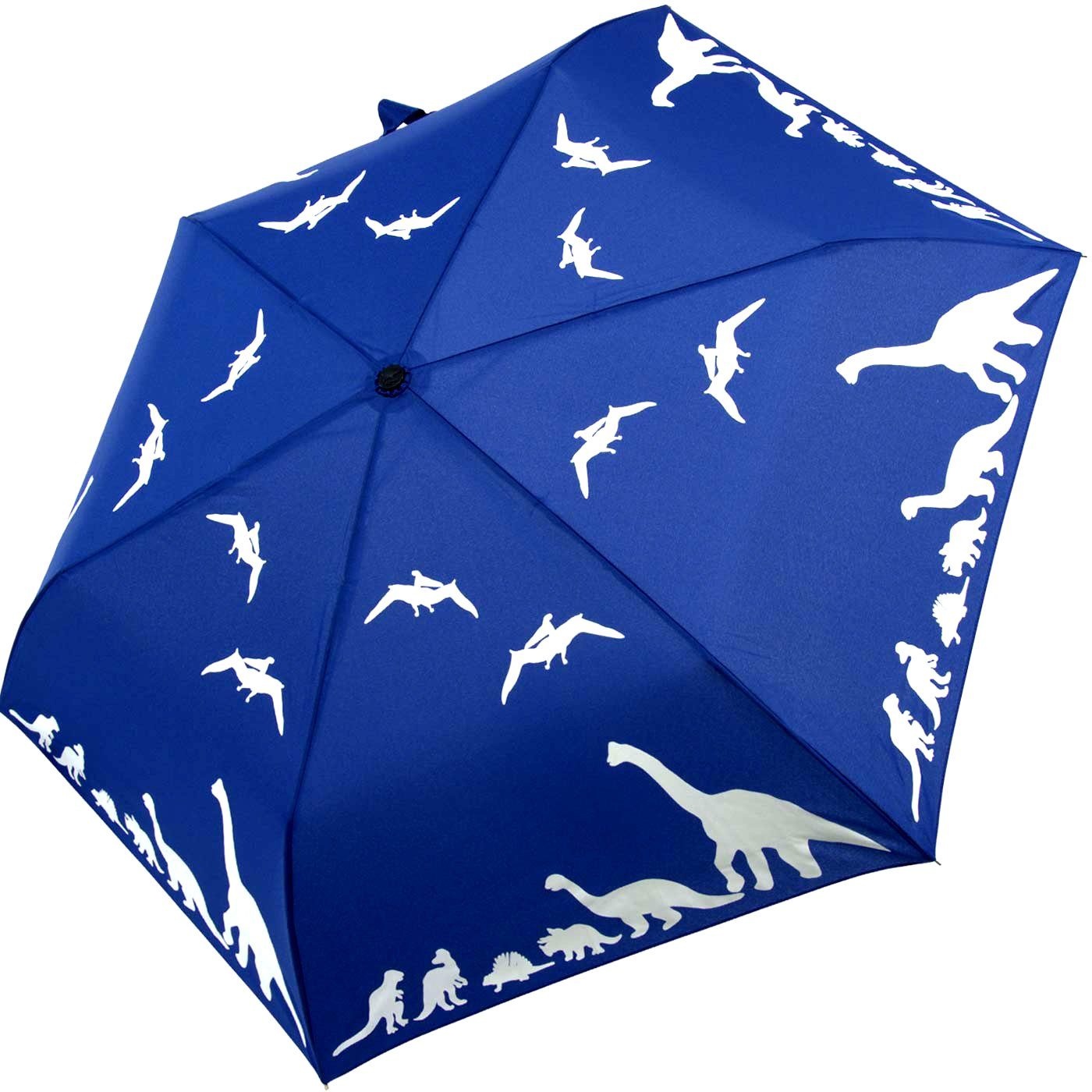Motiv, Nässe Mini - Taschenregenschirm bei Wet iX-brella Farbänderung Print iX-brella Kinderschirm mit Dinosaurier