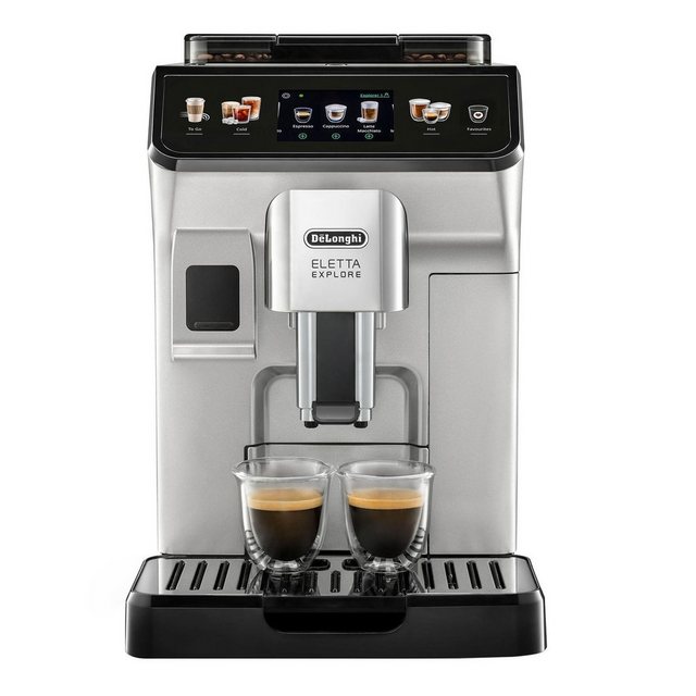 De’Longhi Kaffeevollautomat Ecam 450.55.S Eletta Explore, Kegelmahlwerk, Silber, TFT Touch Display, Milchbehälter