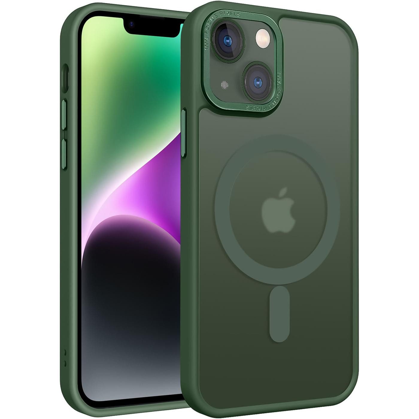 CoolGadget Handyhülle Magnet Hülle für iPhone 14 Schutzhülle mit Metall Kamerarahmen 6,1 Zoll, magnetisches Schutzcase Matt Stoßfest kompatibel mit Magsafe Zubehör