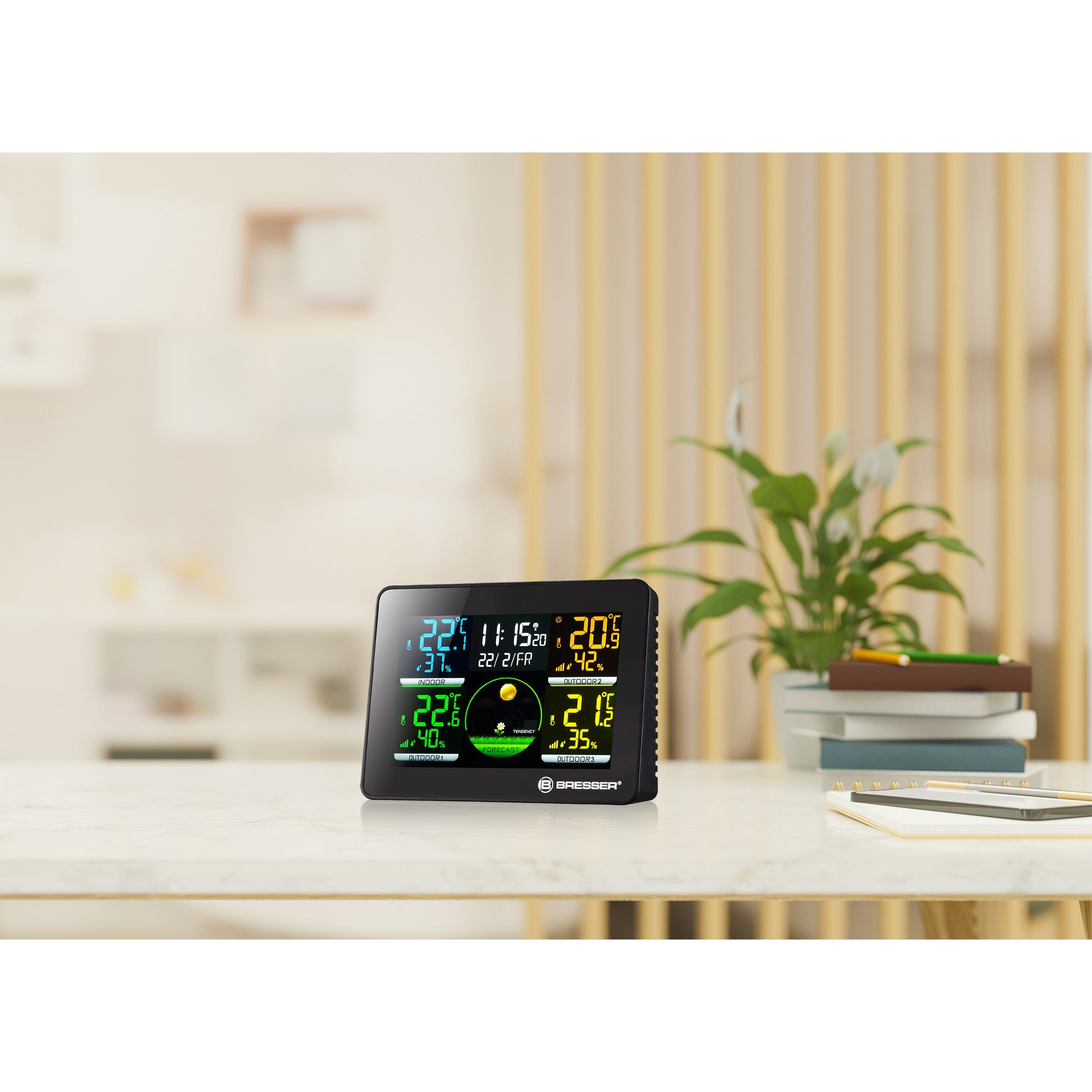 BRESSER Hygrometer BRESSER Thermo Hygro Quadro NLX - Thermo-Hygrometer mit 3 Außensensor…