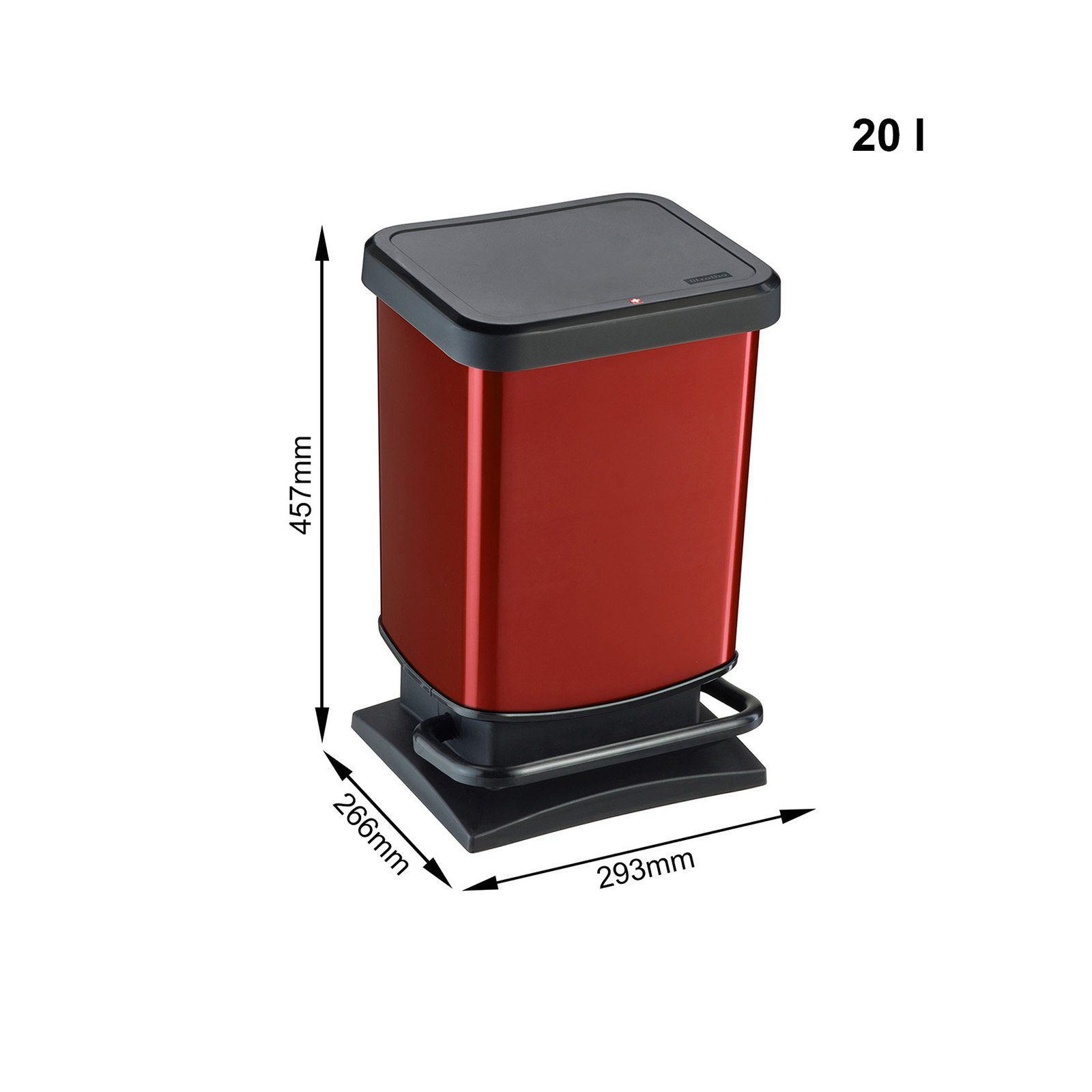 ROTHO Mülleimer Paso 20l Deckel, Schweiz Mülleimer mit in (PP) hergestellt der Rot Kunststoff metallic BPA-frei