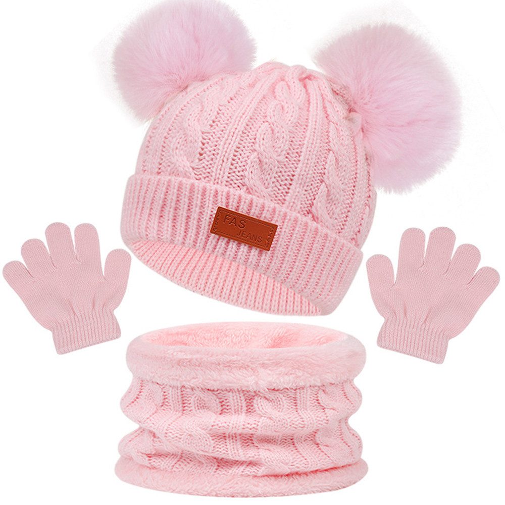 Coonoor Filzhut Kinder Unisex Strickmütze Winter Warme Schal Handschuhe Set für Kinder 1-5 Jahre