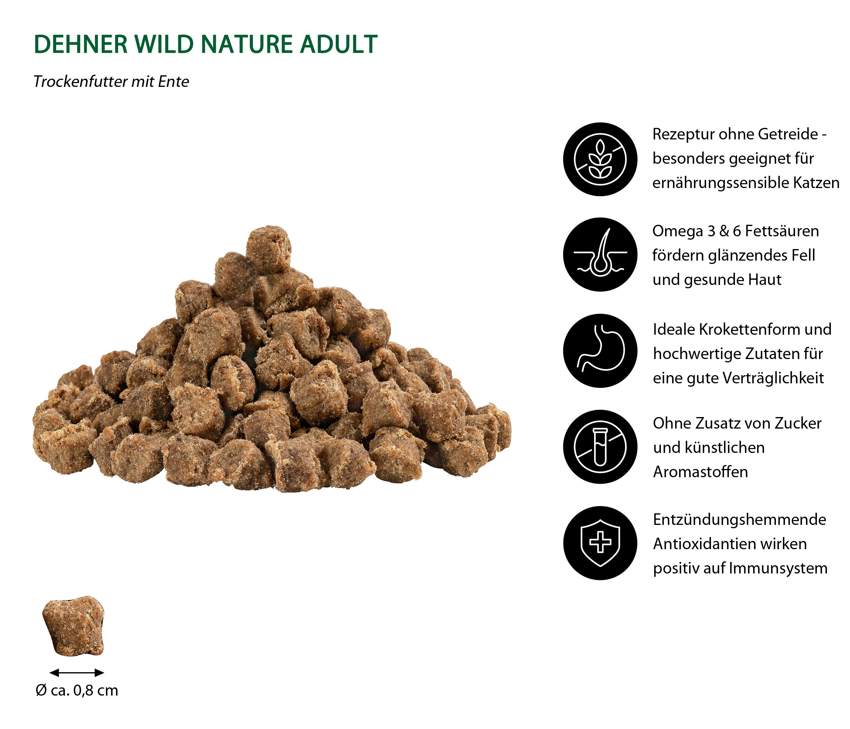 Dehner Wild Nature Hochmoor Adult Ente, 1.5 kg Ente, Trockenfutter für: Katze, Trockenfutter für ausgewachsene Katzen
