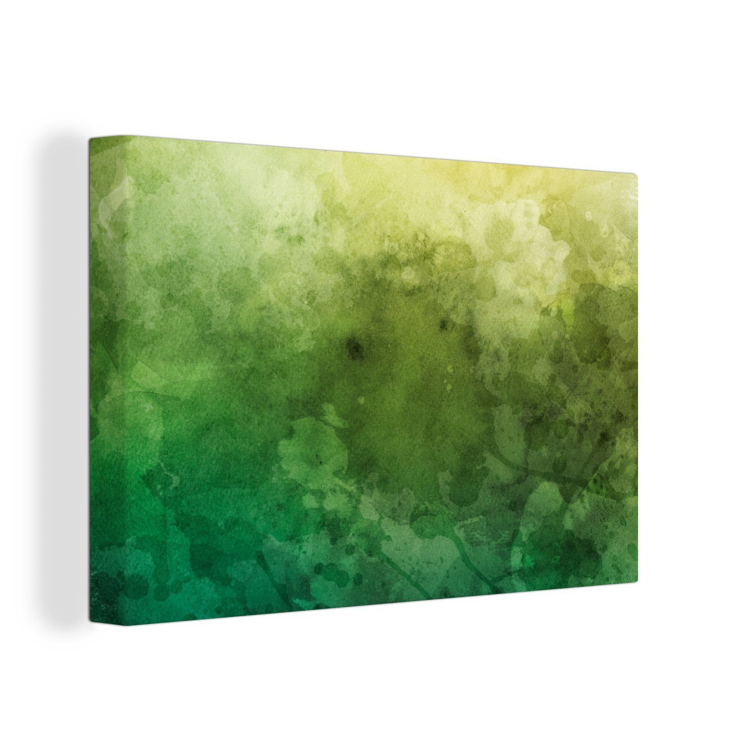 OneMillionCanvasses® Leinwandbild Aquarell - Flecken - Grün, (1 St), Wandbild Leinwandbilder, Aufhängefertig, Wanddeko, 30x20 cm