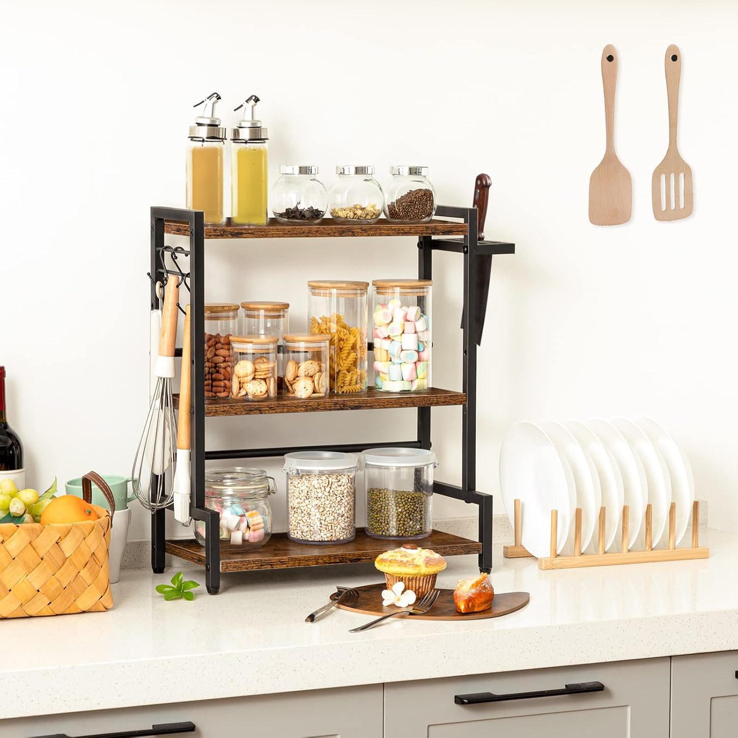 Hoobro Küchenregal Gewürzregal mit 3 Haken, mit Messerhalter, Verstellbare günstig online kaufen