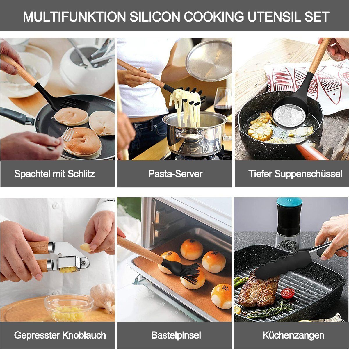 Küche, für Schwarz Küchenschaufel Kochgeschirr-Set Novzep Stücke aus 18 Silikon die