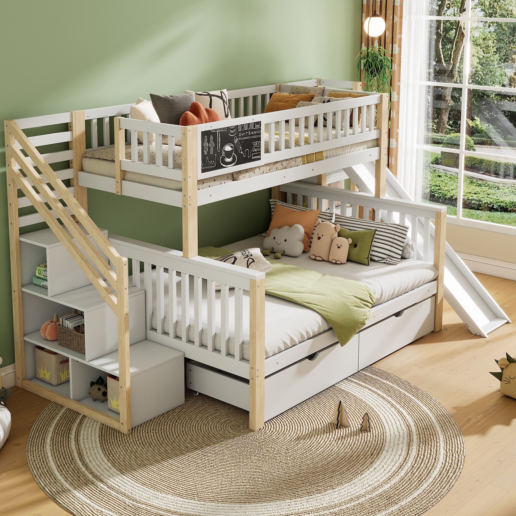 Flieks Etagenbett, Kinderbett 90x200cm+140x200cm mit Tafel, günstig online kaufen