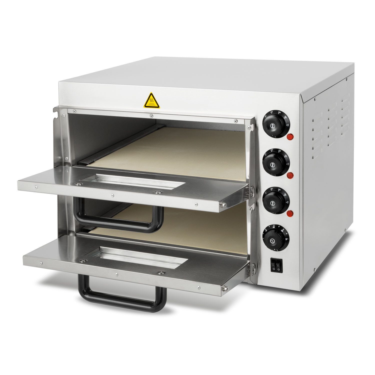 vertes Pizzaofen Gastro Pizzaofen mit Doppelkammer, feuerfestem Stein, 3000W, professioneller Steinofen mit Edelstahlgehäuse, bis 350°C doppelt