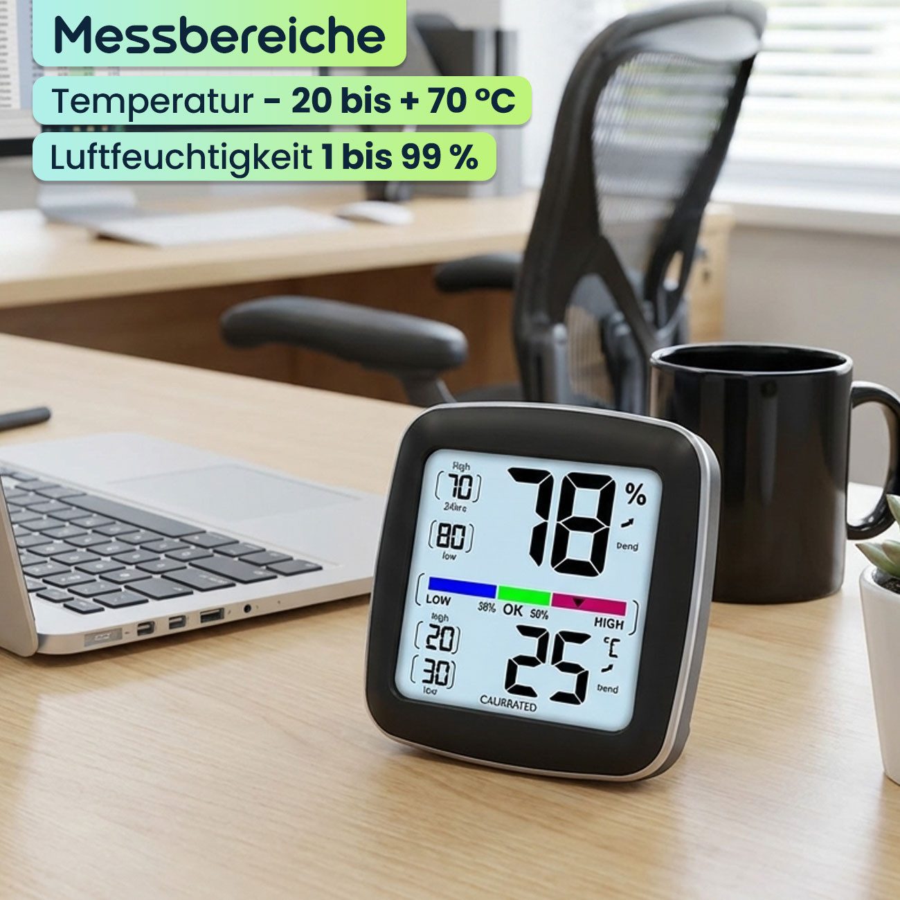 Casativo Hygrometer Digitales Präzisions-Thermo-Hygrometer – kalibrierbar mit LCD-Display, genaue Messung von Temperatur & Luftfeuchtigkeit – Bild 4 von 5
