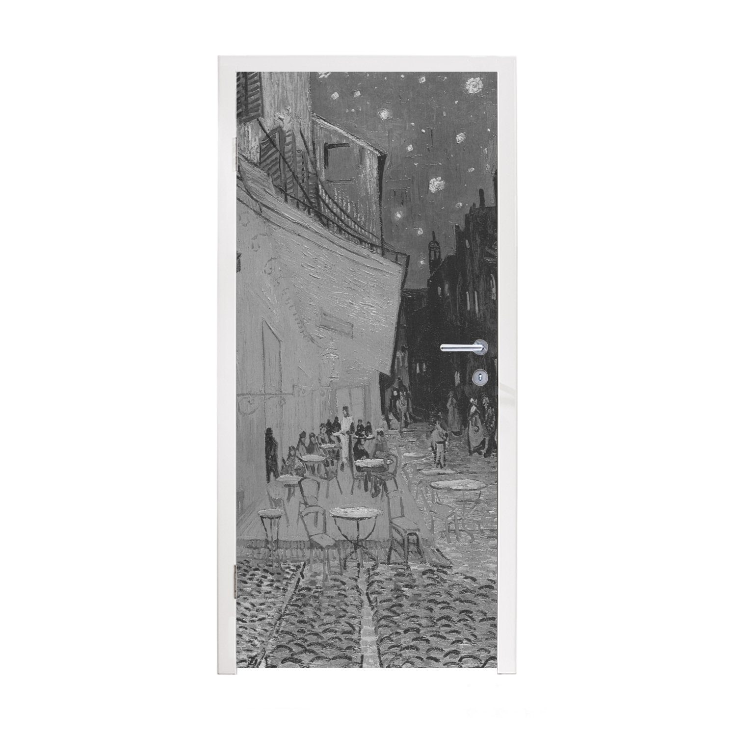 MuchoWow Türtapete Die kleine cm Matt, und Tür, - van für Türaufkleber, weiß, St), Fototapete - Vincent (1 75x205 Straße Schwarz Gogh bedruckt