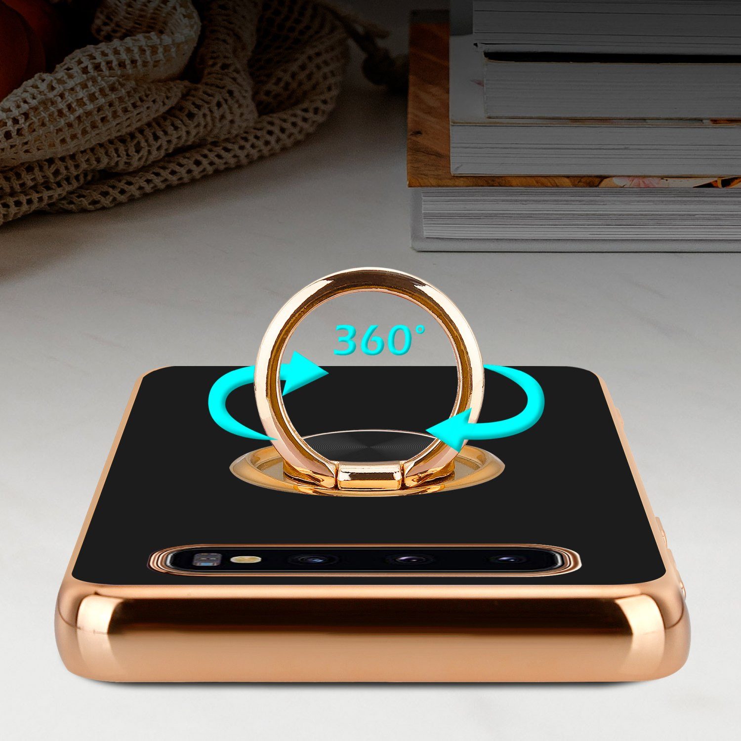 Cadorabo Handyhülle für Samsung Galaxy S10 PLUS Hülle Samsung Galaxy S10 PLUS, Schutzhülle - TPU Silikon Hülle - mit Kameraschutz und Ring