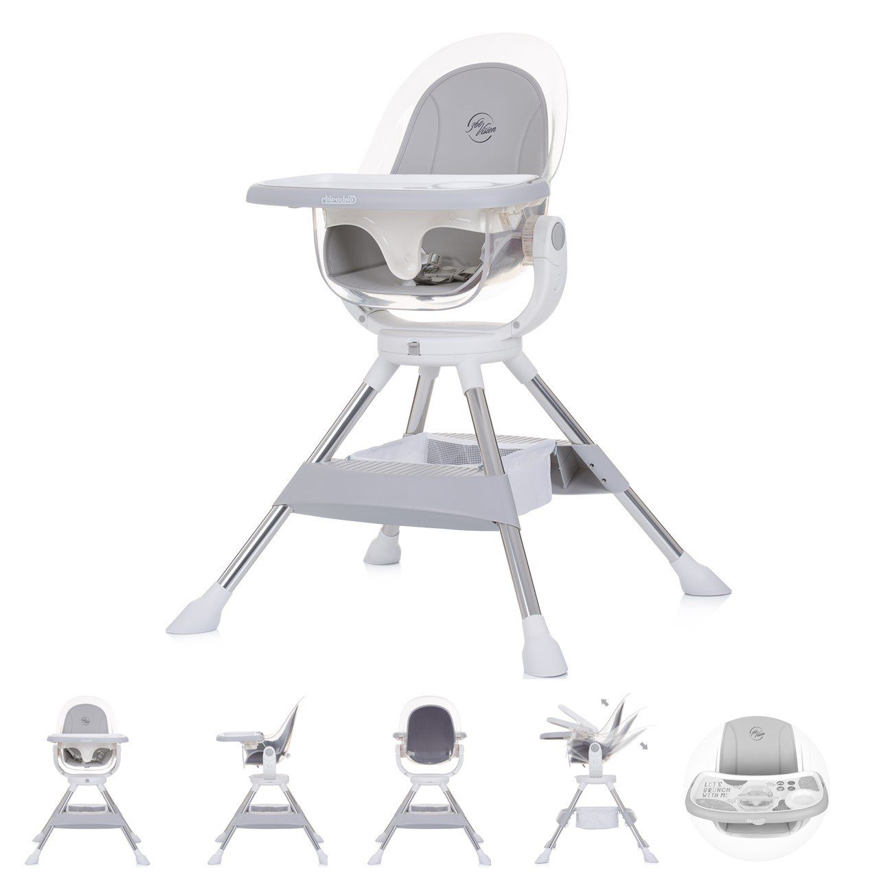 Chipolino Hochstuhl Kinderhochstuhl Vision, Sitz 360° drehbar, Rückenlehne verstellbar grau