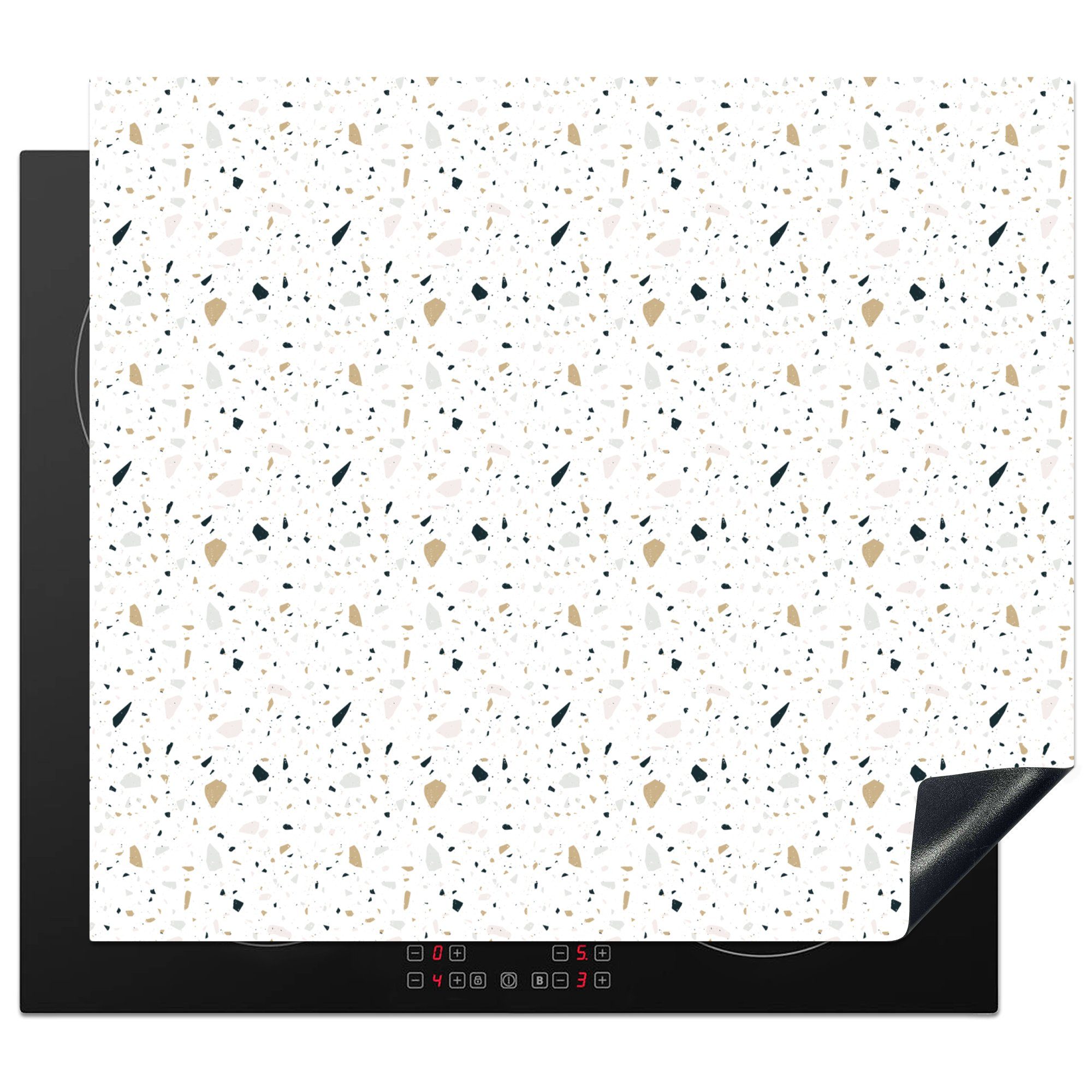 MuchoWow Herdblende-/Abdeckplatte Muster - Terazzo - Textur, Vinyl, (1 tlg), 57x51 cm, Induktionsschutz, Induktionskochfeld, Ceranfeldabdeckung