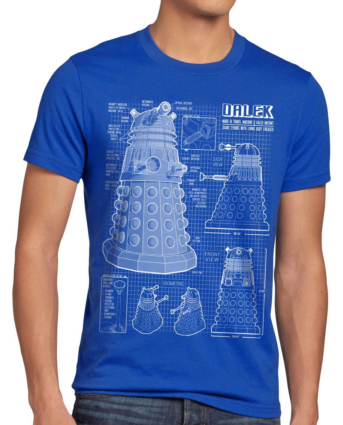 style3 Print-Shirt Herren T-Shirt Dalek who time police doctor box space dr tv zeitreise doktor amy blau