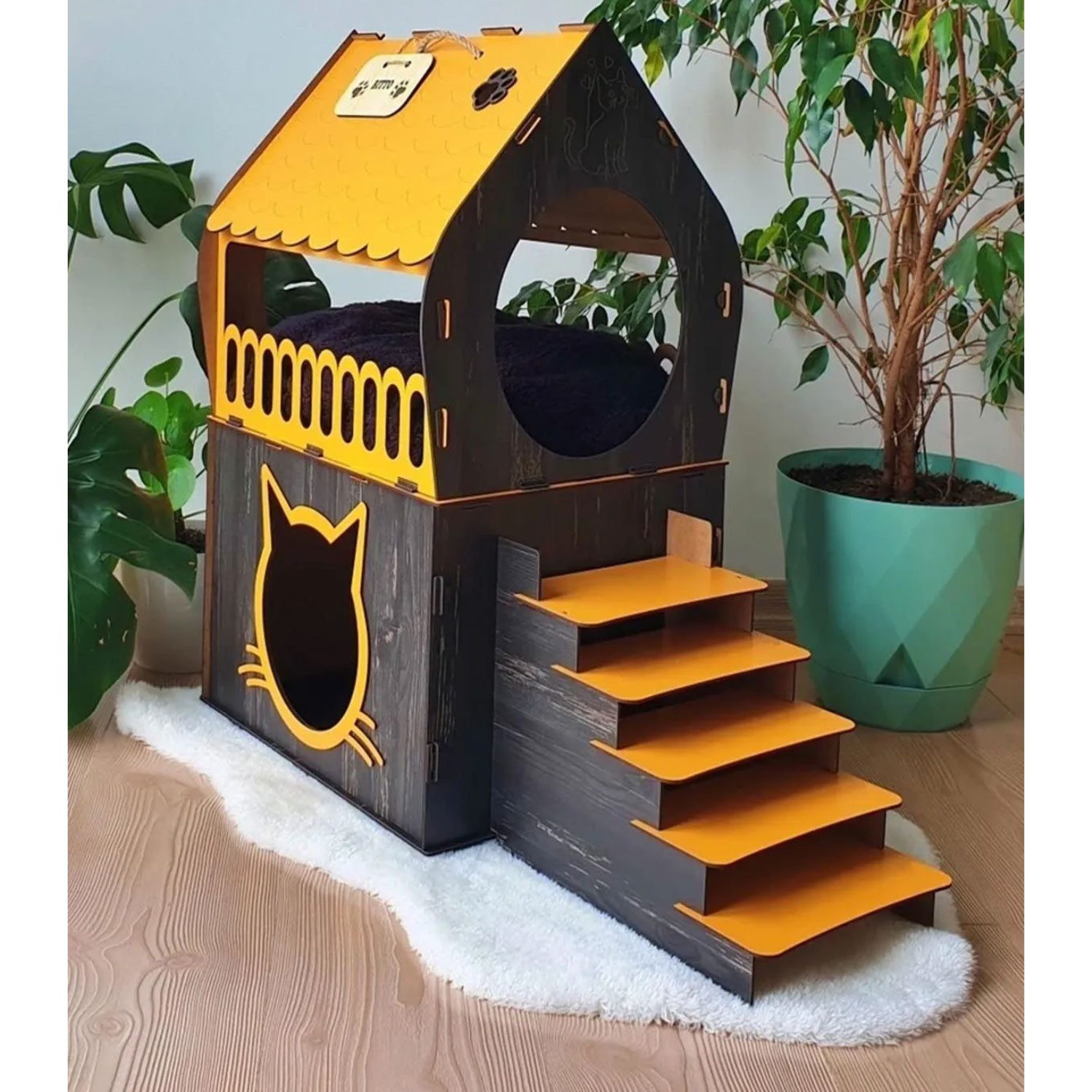 Jungengel Katzenliege 2-stöckiges Katzenhaus mit Treppe günstig online kaufen