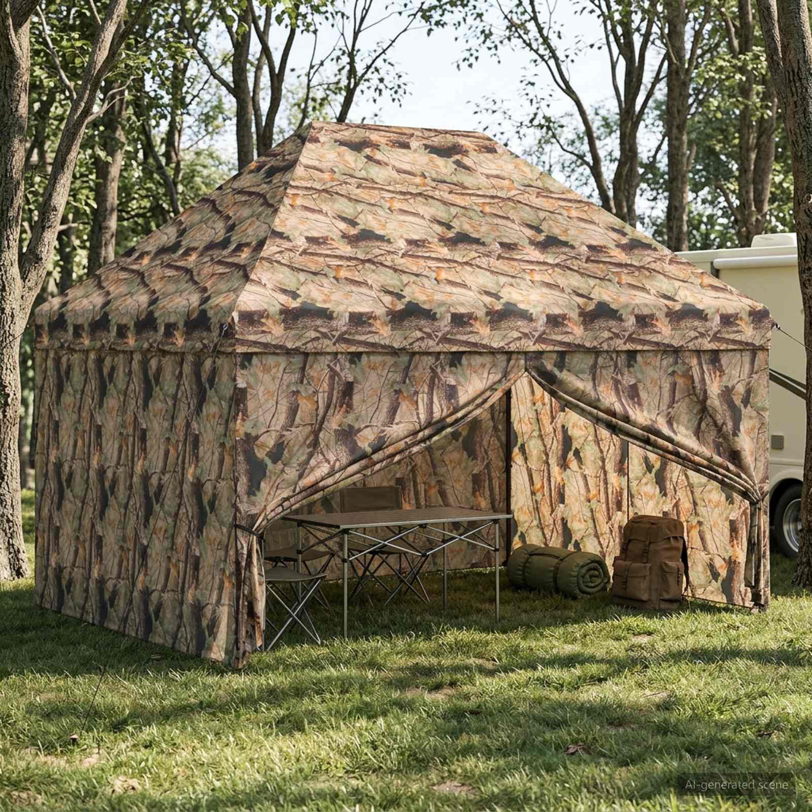 vidaXL Partyzelt Pop-up Pavillon mit 4 Seitenwänden 3 x 4 m Wald-Tarnfarbe