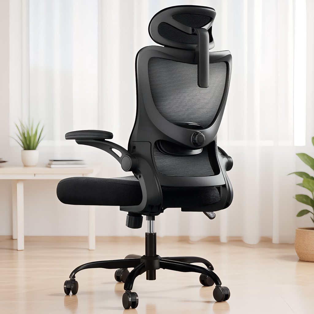 Marsail Bürostuhl ergonomisch mit verstellbarer Kopfstütze, 3D klappbaren Armlehnen (Drehbarer Schreibtischstuhl / Computerstuhl mit Mesh-Bezug), bis 136 kg, ideal für Büro, Homeoffice & Gaming