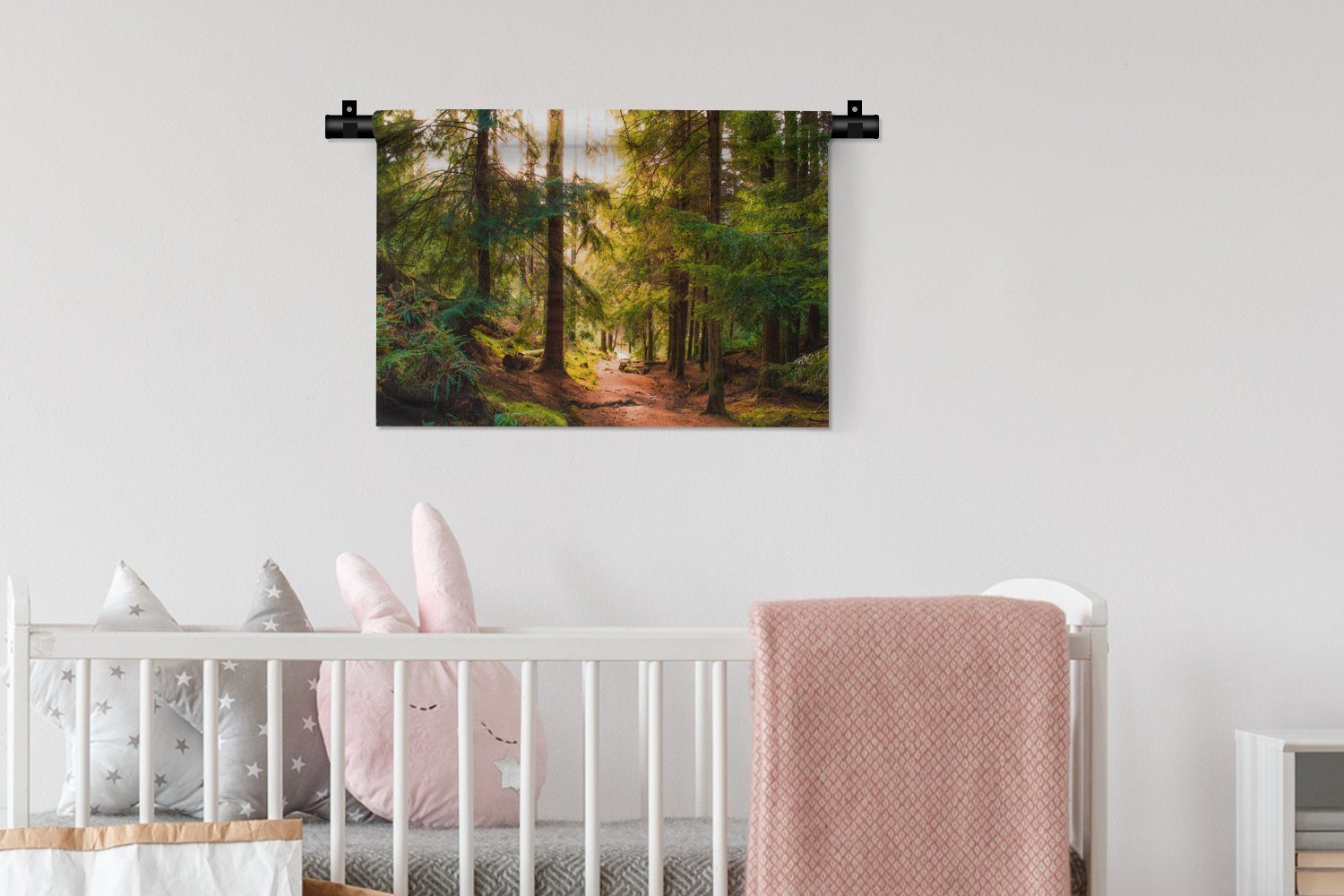 MuchoWow - Wald für Wanddeko Wanddekoobjekt Kleid, Grün Bäume Wohnzimmer, - Schlafzimmer, - Natur, Wandbehang, Weg Kinderzimmer Sonne - -