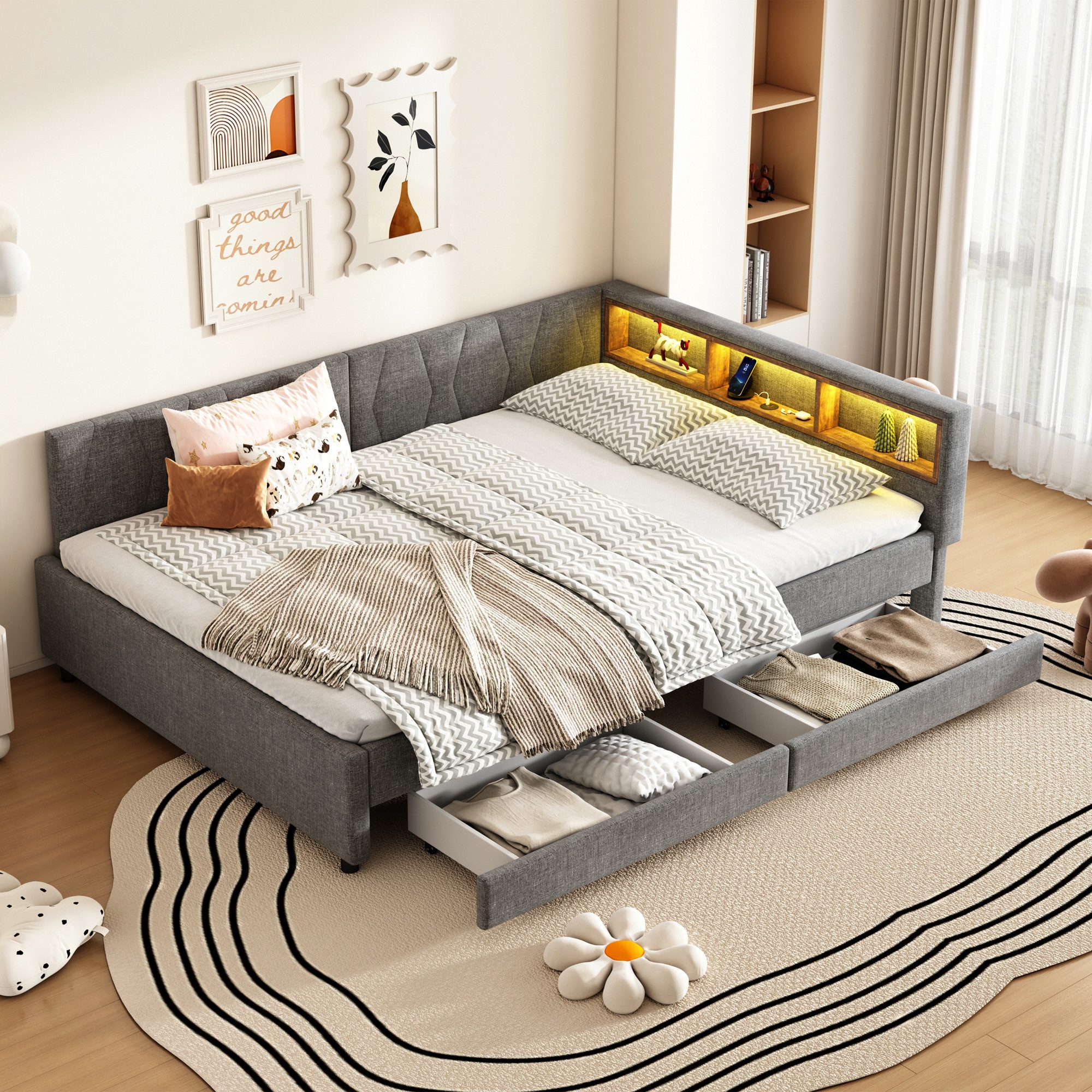 Flieks Daybett, LED Polsterbett Schlafsofa 140x200cm günstig online kaufen