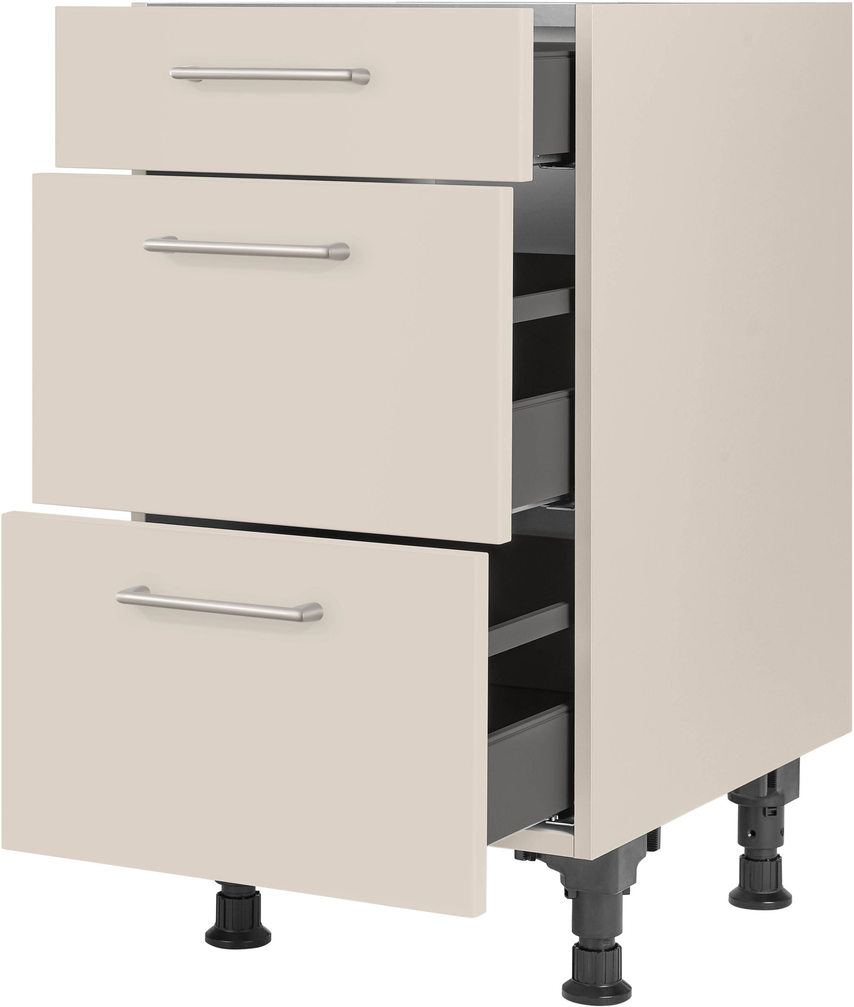 nobilia® Unterschrank "Laser", vormontiert, mit höhenverstellbaren Sockelfüßen, in den Breiten 30, 45, 60 und 90 cm, mit Schubkasten und Auszügen