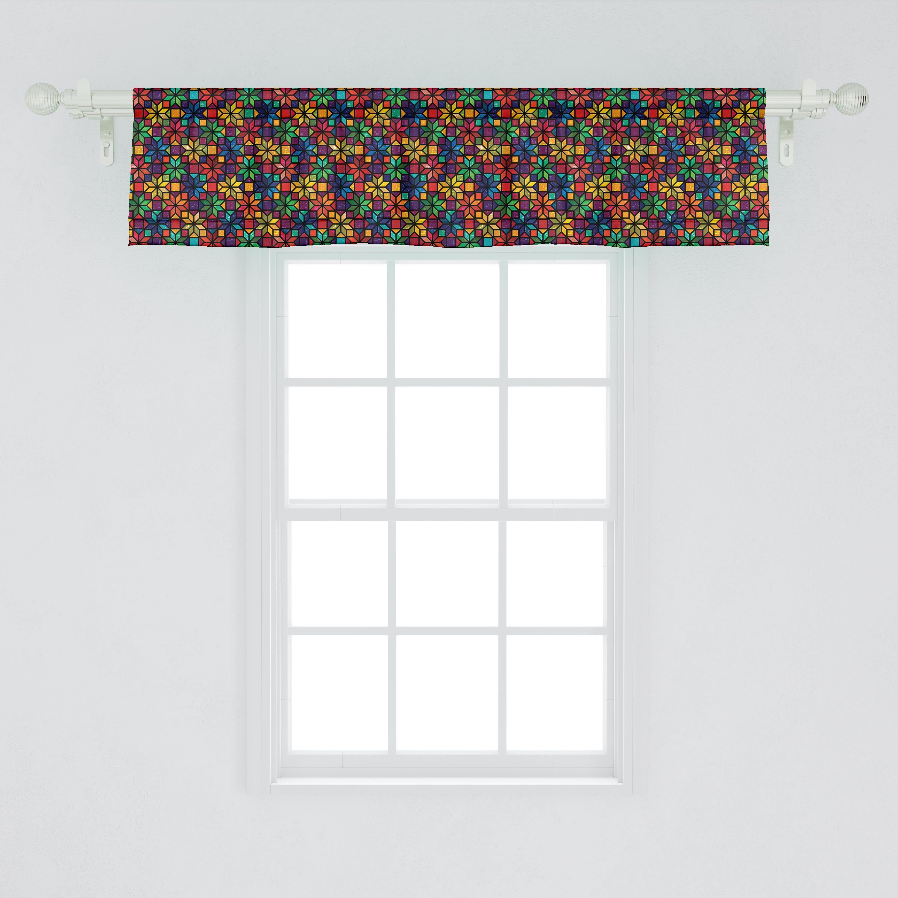Scheibengardine Vorhang Volant für Schlafzimmer Küche Dekor Geometrisch mit Stangentasche, Microfaser, Abakuhaus, Fensterglasmuster