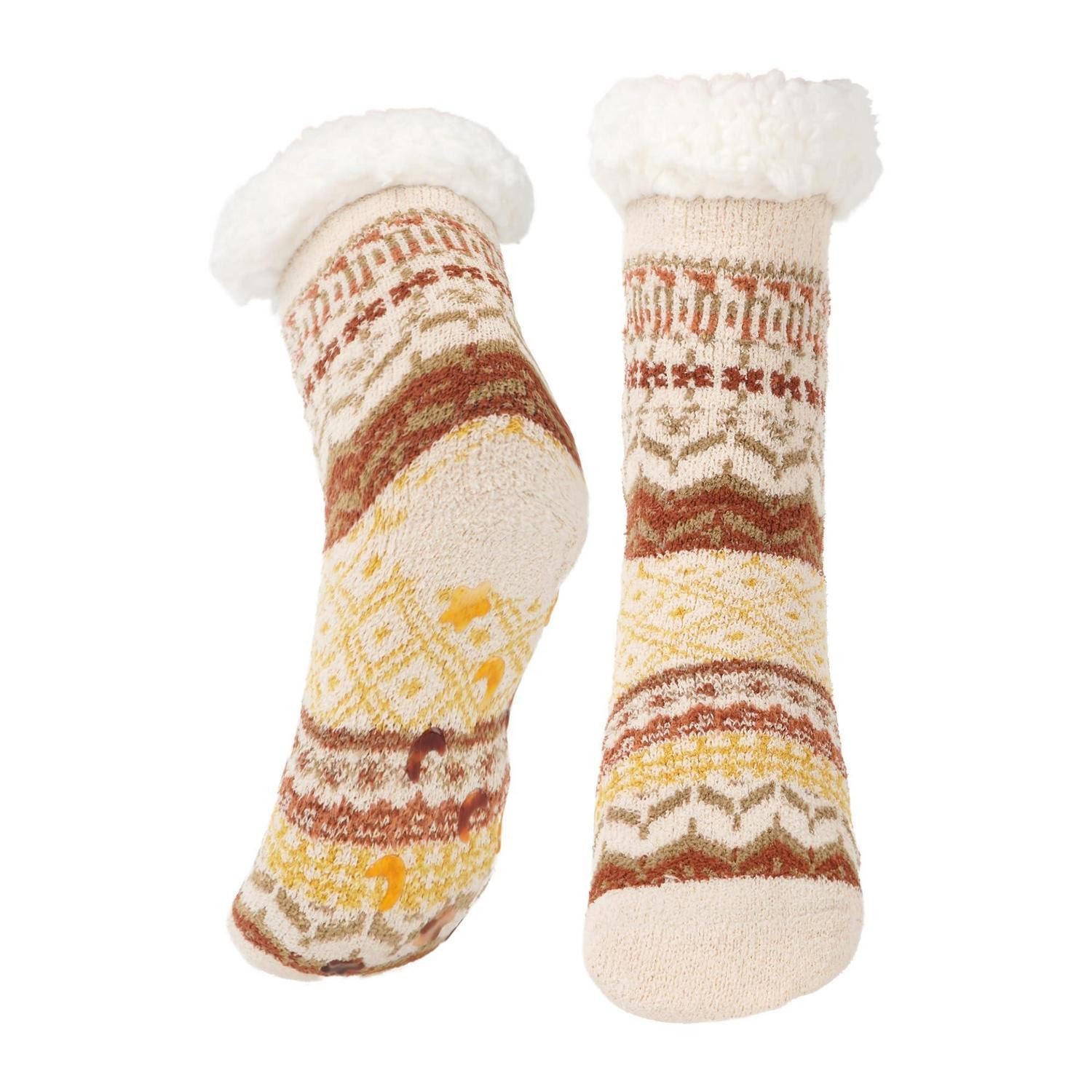 LuxusKollektion Haussocken Stoppersocken Damen Bär Winter Kuschelsocken beige