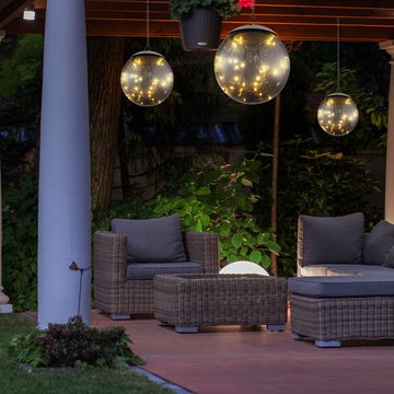 Globo Außen-Deckenleuchte, LED-Leuchtmittel fest verbaut, Warmweiß, 2x LED Solar Hänge Leuchten Kugel Design Garten Deko Lichterkette