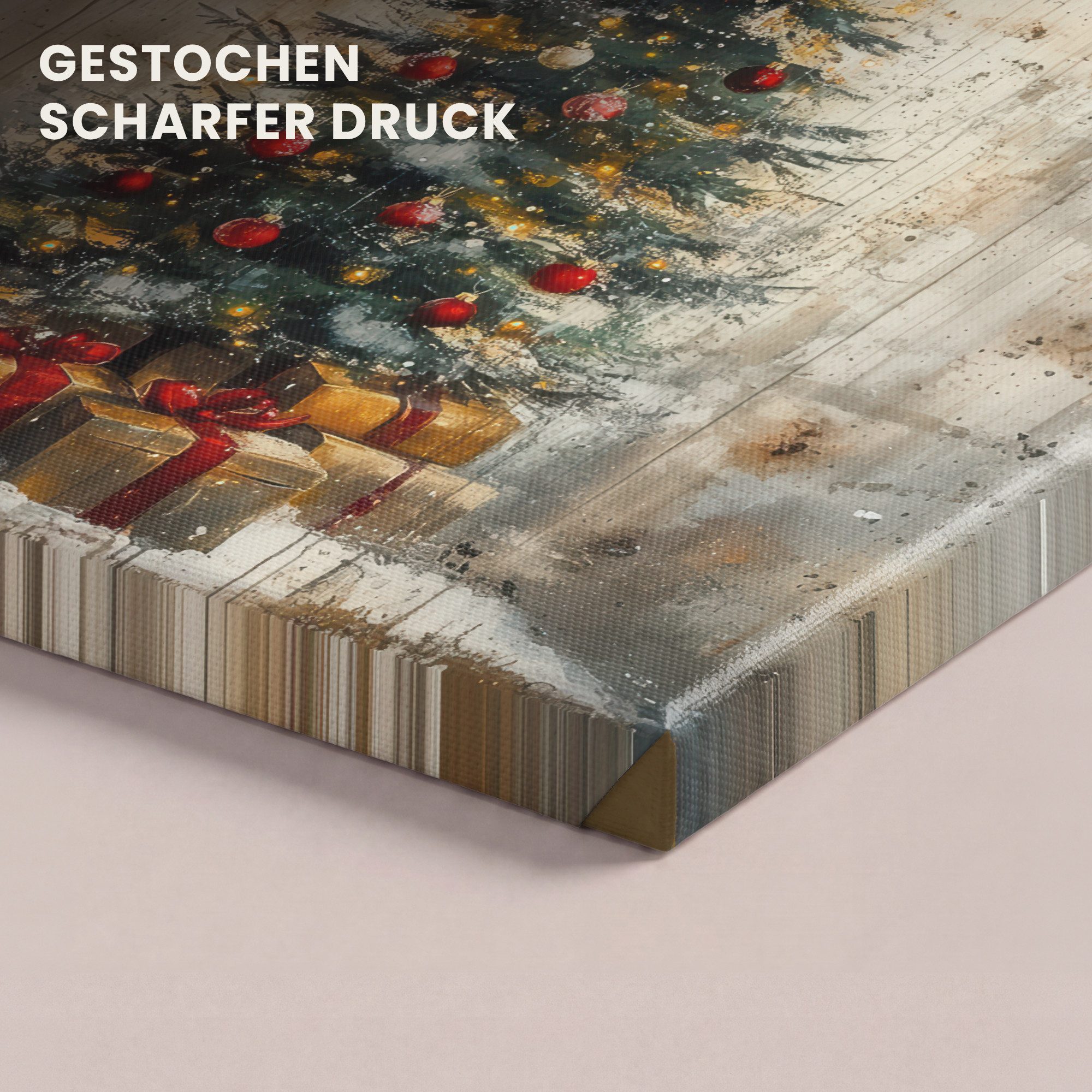 OneMillionCanvasses® Leinwandbild Weihnachtsbaum - Vintage - Weihnachten - Geschenk, Fotodruck (1 St), Wandbild, Deko Schlafzimmer Wohnzimmer Flur 20x20 cm – Bild 3 von 5
