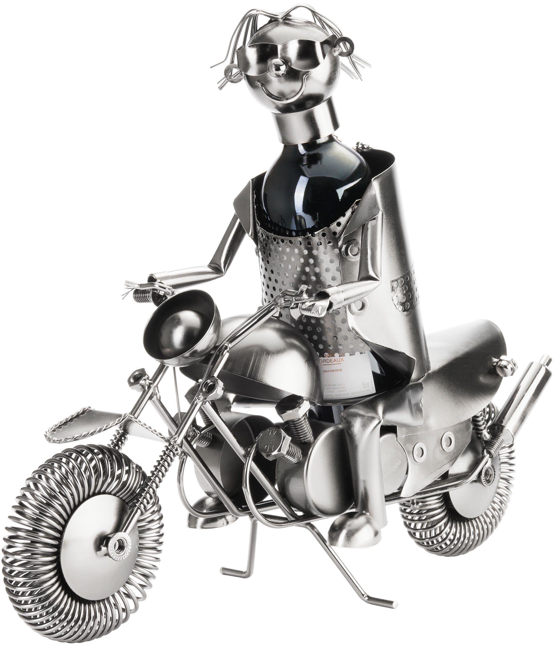 BRUBAKER Weinflaschenhalter Motorradfahrer mit Sonnenbrille Flaschenhalter, (inklusive Grußkarte), Weinhalter Metall Skulptur, Wein Geschenk – Bild 3 von 5