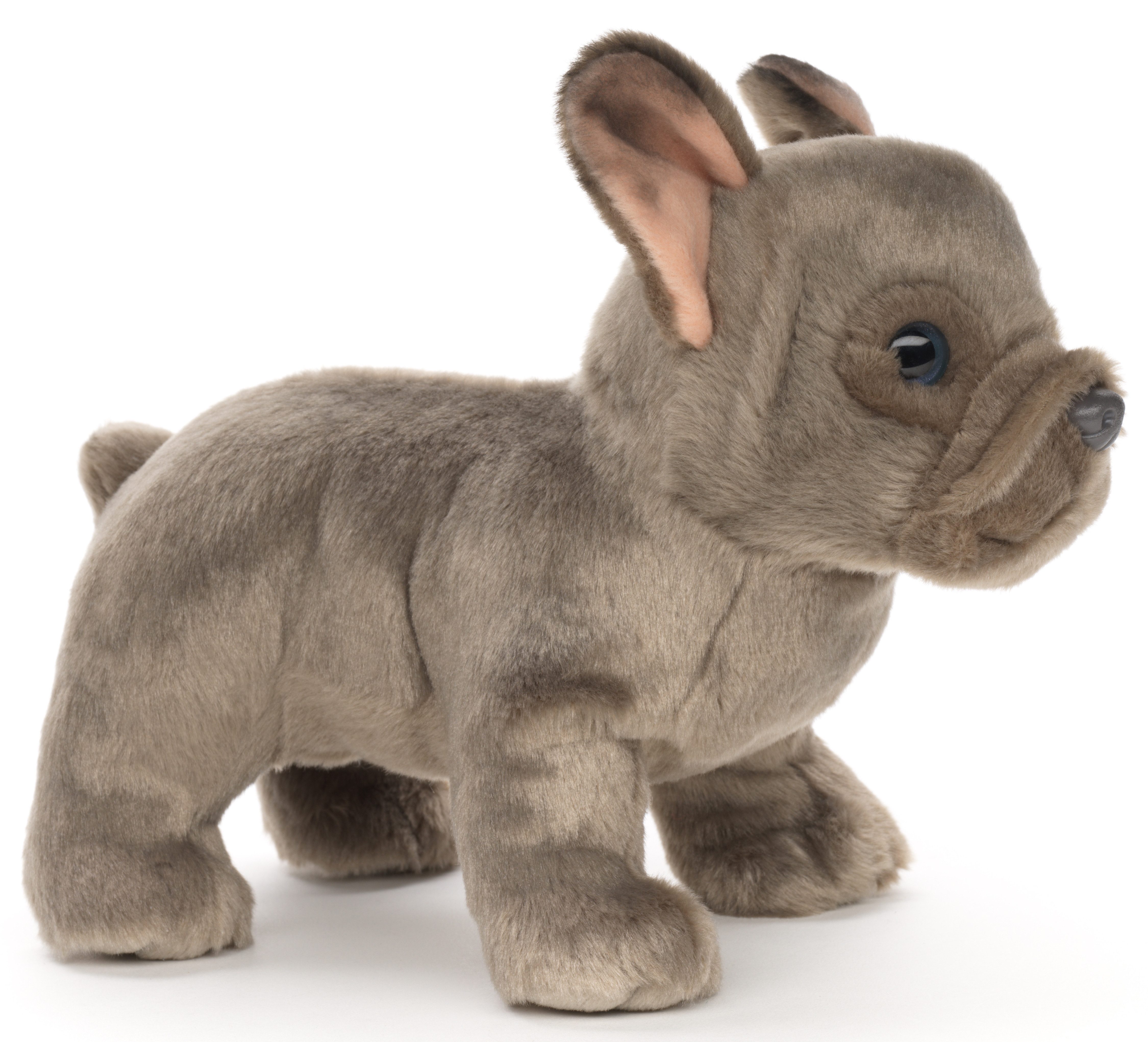 Uni-Toys Kuscheltier Französische Bulldogge (grau) - Mit/Ohne Leine - 26 cm - Plüschtier, zu 100 % recyceltes Füllmaterial