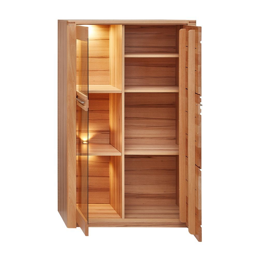 Lomadox Vitrine NEWTON-36 Front Kernbuche massiv, LED-Beleuchtung, B/H/T ca. 85/137/40 cm