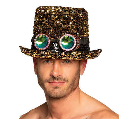 Boland Kostüm Glitzergold Steampunk-Zylinder, Hier feiern die Pailletten eine Party - ein Hut wie eine Glitzerexplos