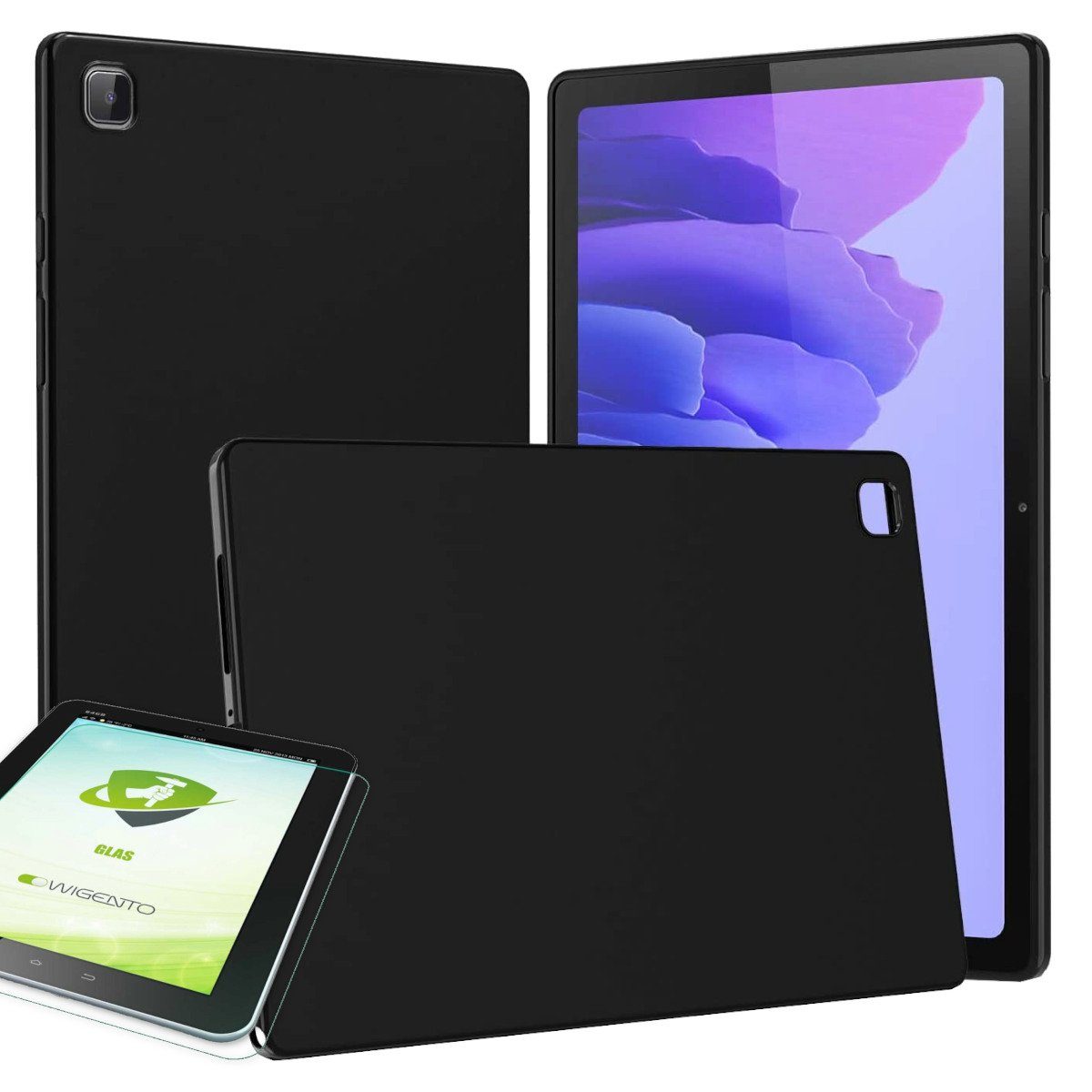 Wigento Tablet-Hülle Für Samsung Galaxy Tab A7 Lite 2021 8.7 Zoll Schwarz Hülle Tasche Cover + H9 Hart Glas