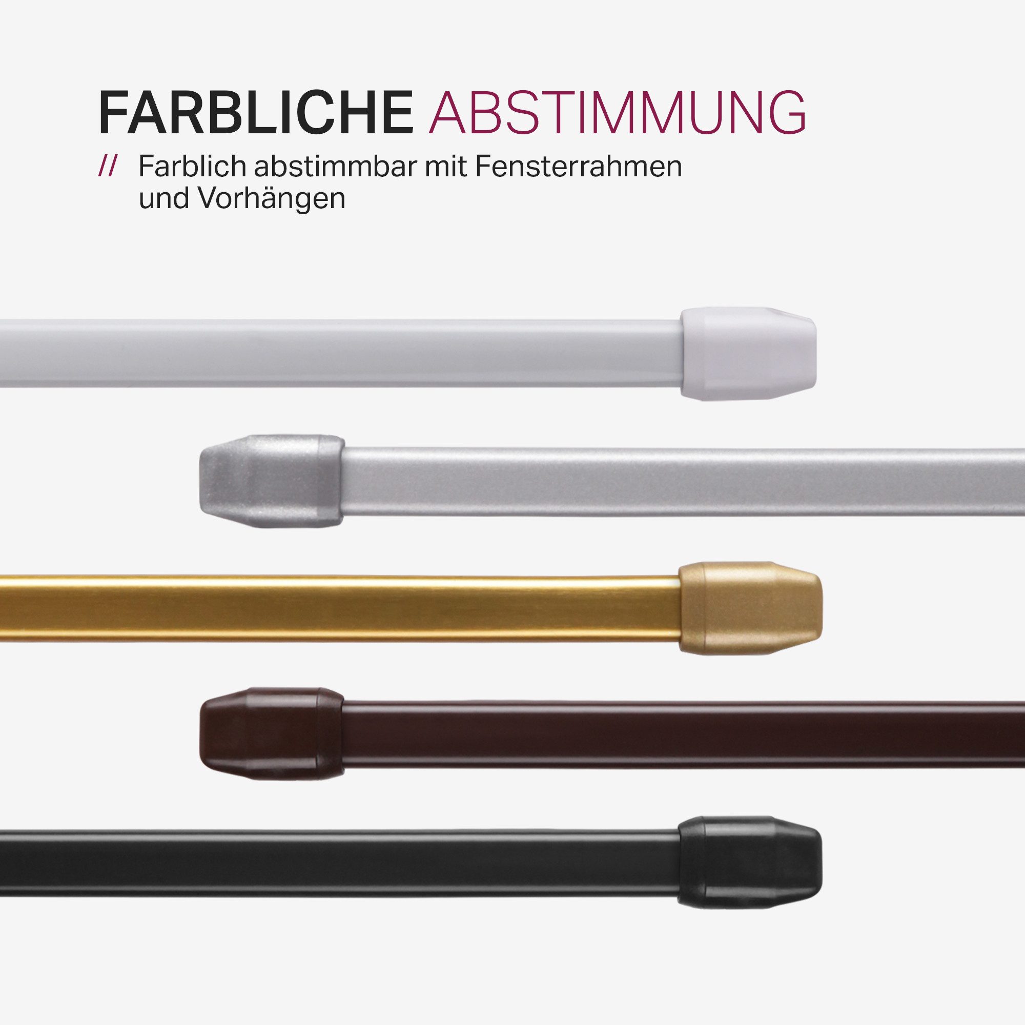 Bestlivings Vitragestange stufenlos ausziehbar, 2er-Pack, Ø 10 mm, 1-läufig, ausziehbar, mit Schraubhaken, verschrauben, Metall, flachoval, für Scheiben- & Bist – Bild 5 von 5