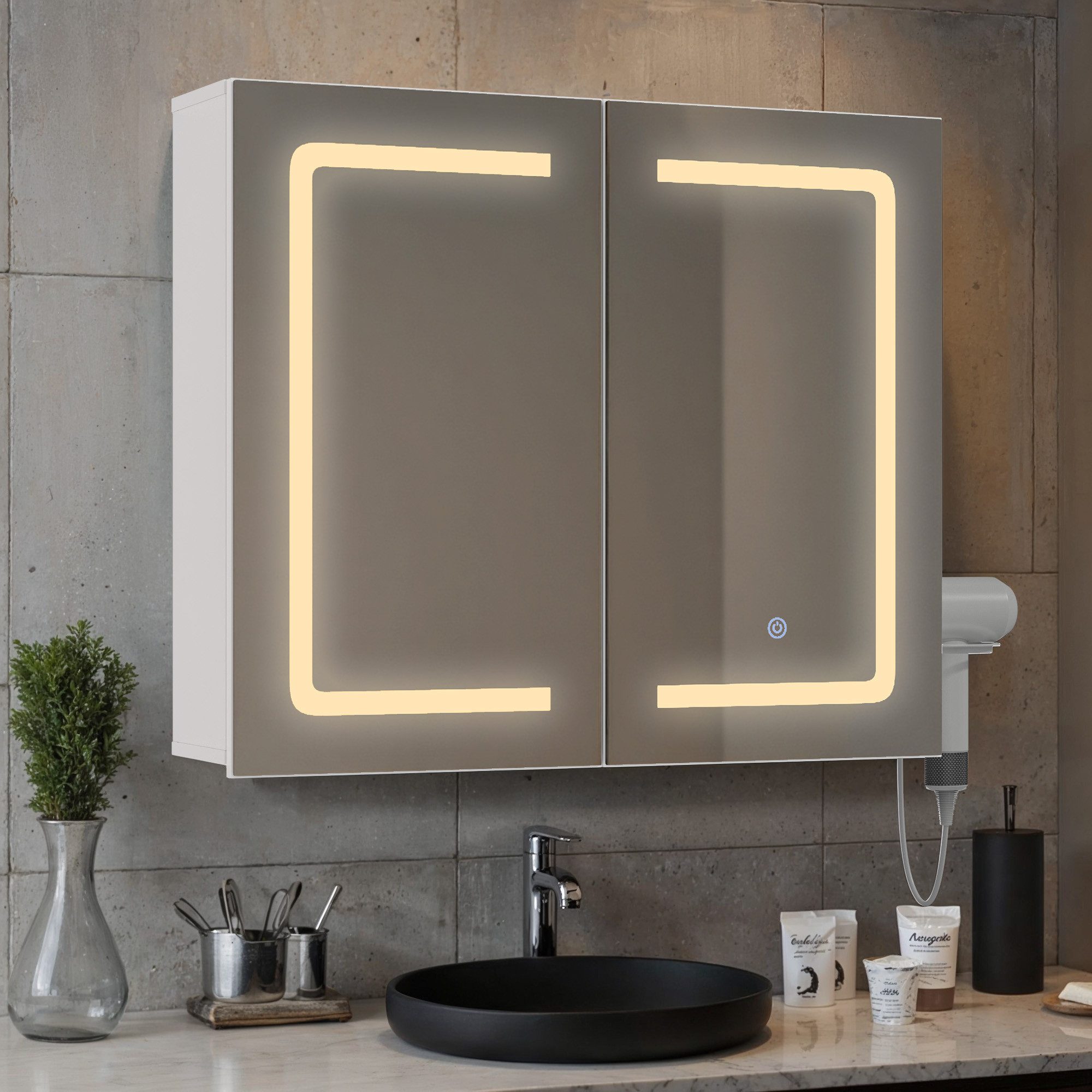 Bealife Spiegelschrank Badezimmerschrank mit LED-Beleuchtung Dreistufiges A günstig online kaufen