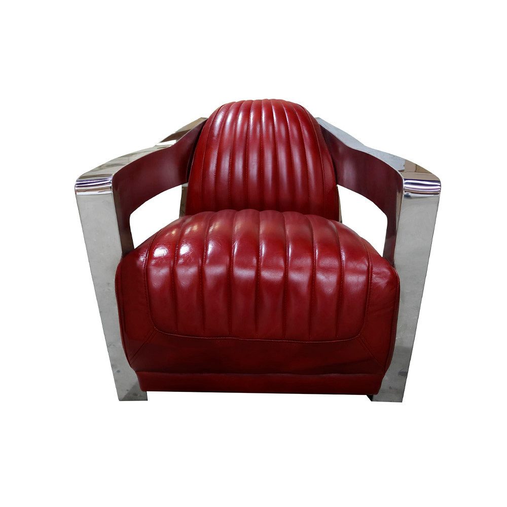 Xlmoebel Sessel Retro Clubsessel aus echtem Leder in Rot im Vintage Aviator Design (Sessel), Hergestellt in Europa