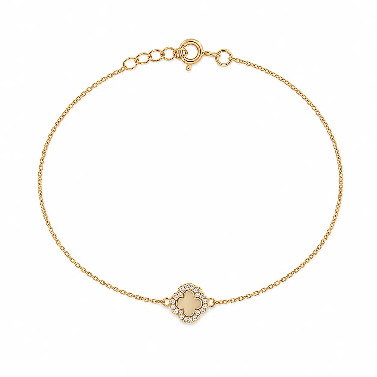 Suzan Gold Goldarmband 585 Gold Halo Clover Kleeblatt Armband 19cm, Zeitloses Design, vielseitig kombinierbar, ideal als Geschenk