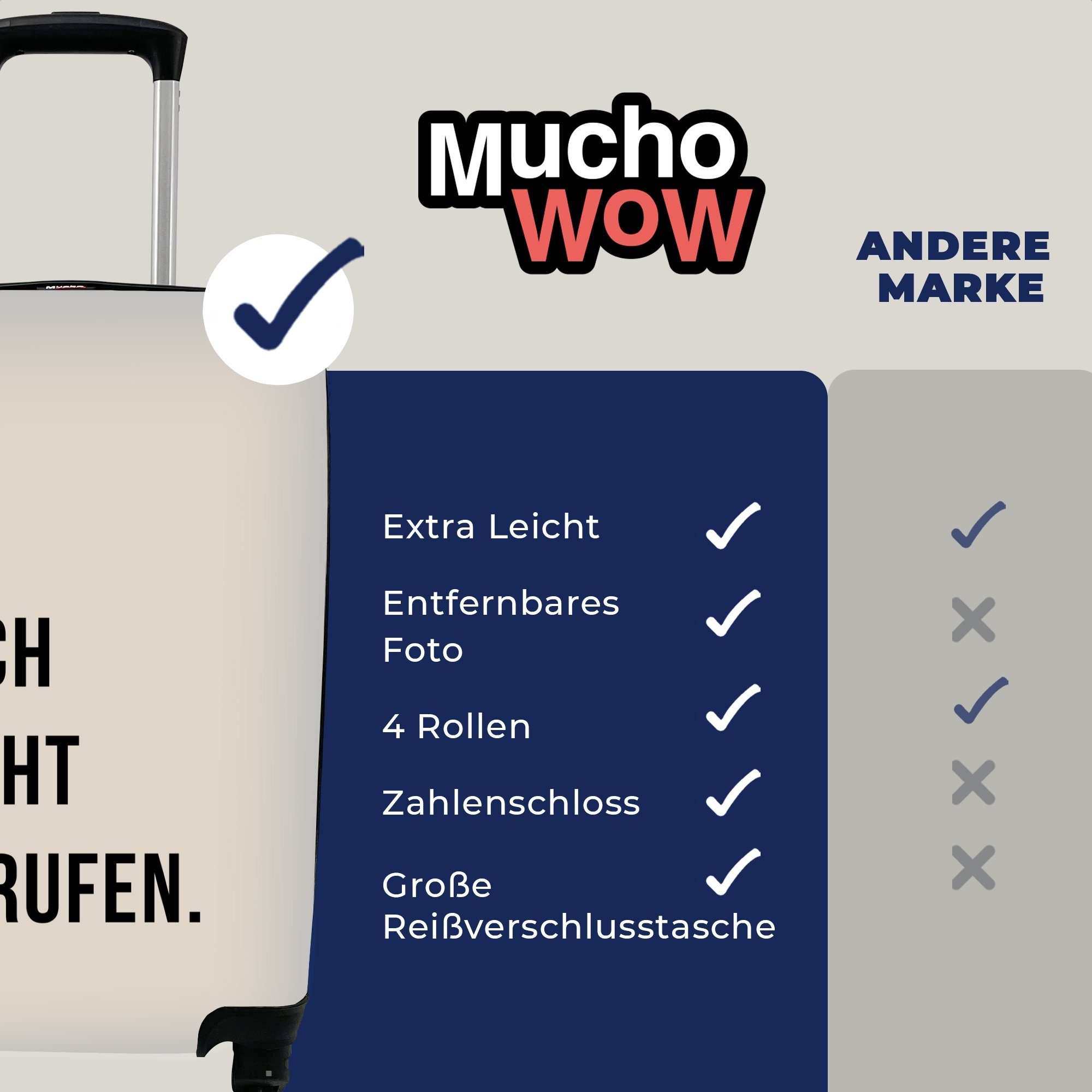 mit für MuchoWow 4 Handgepäck Handgepäckkoffer nicht Rollen, Reisekoffer Zitate, rufe an Beige Reisetasche Ferien, Ich - Trolley, - rollen,