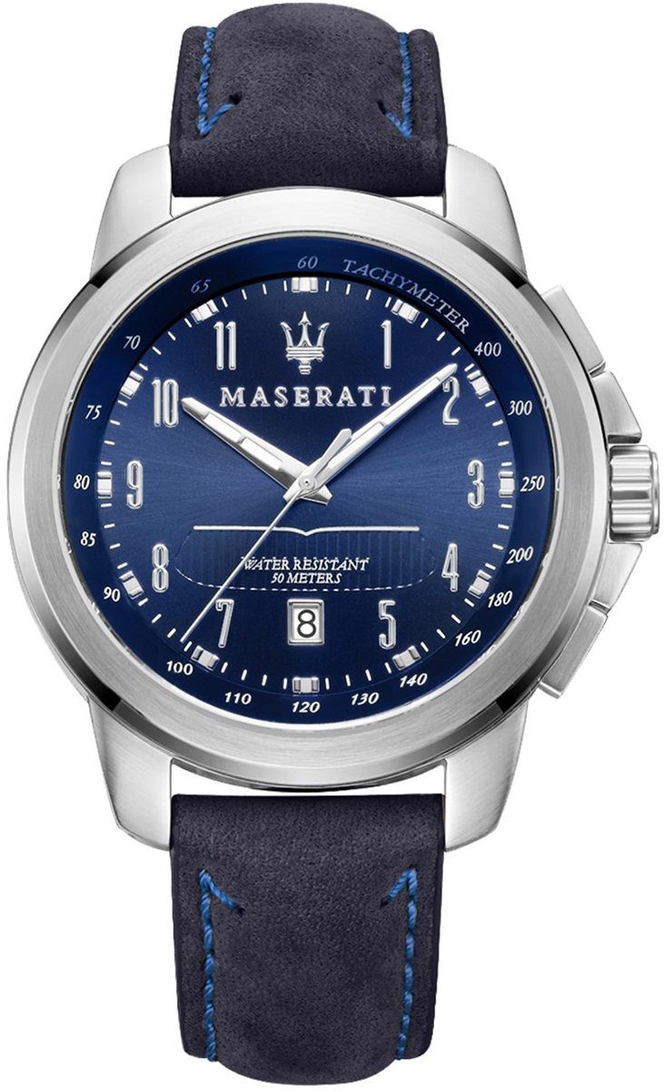 MASERATI Quarzuhr »UMAR8851121003 Maserati Herren Uhr Analog Successo«,  (Analoguhr), Herren Armbanduhr rund, Lederarmband blau online kaufen | OTTO