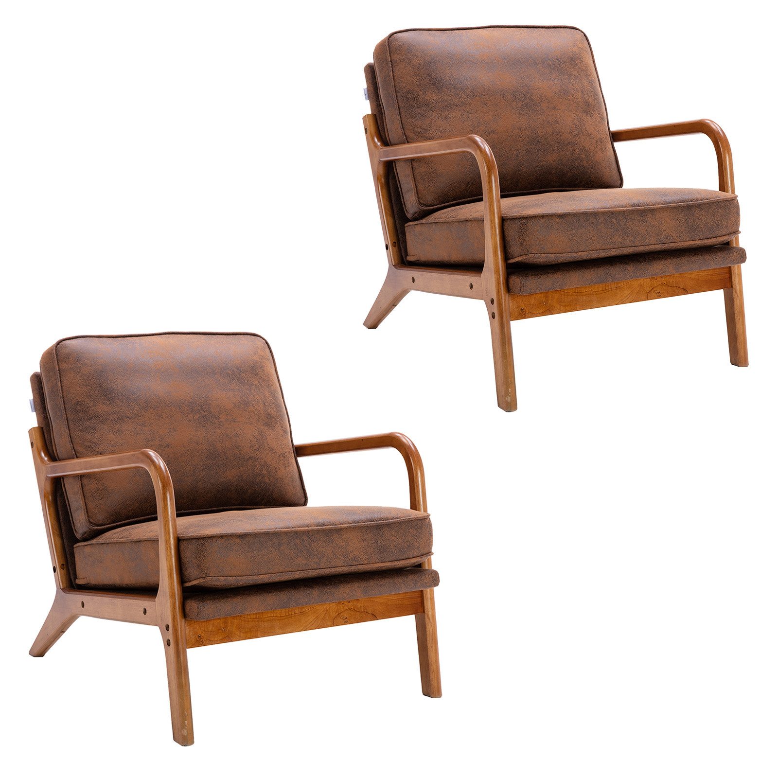 AUKWIK Sessel, PU Leder Loungesessel mit Holzbeinen, bis 136 kg Belastbar (2-St)