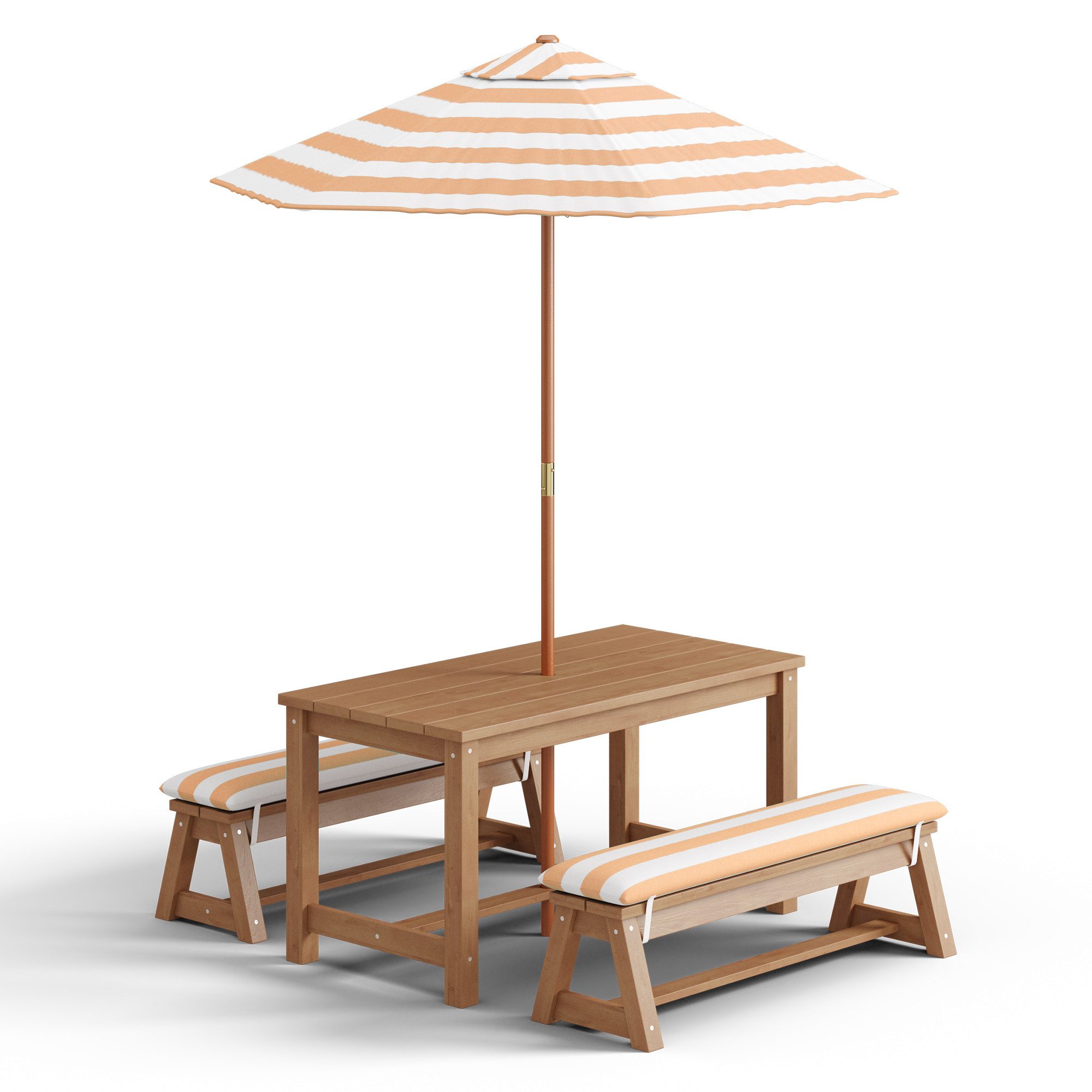Bealife Garten-Kindersitzgruppe Kinder Picknicktisch Mit Sonnenschirm, 4‑Sitzer, (1 Tisch + 2 Stühle), Mit Sonnenschirm