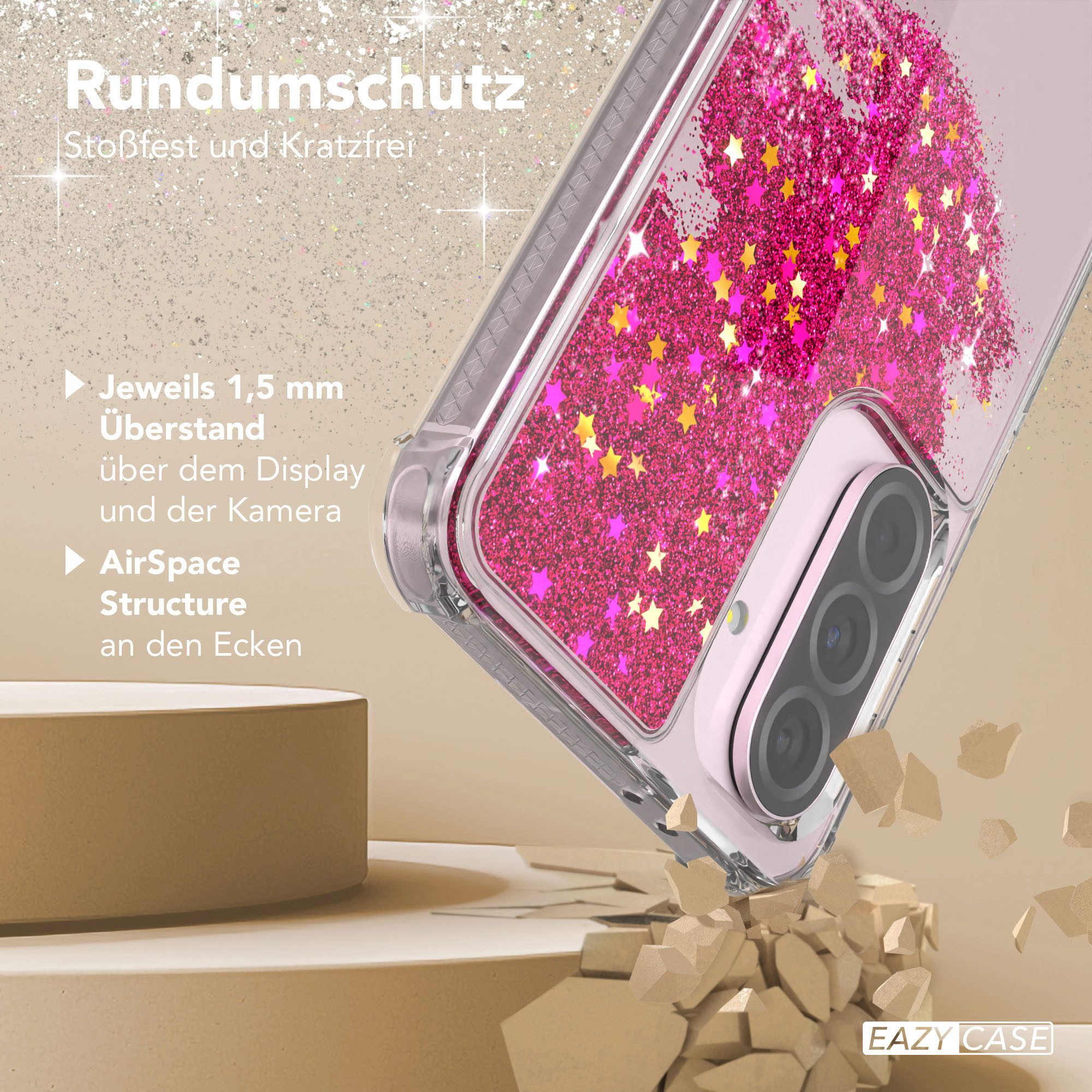 EAZY CASE Handyhülle Liquid Glittery Case für Samsung Galaxy A56 5G 6,7 Zoll, Glitzerhülle Shiny Slimcover stoßfest Durchsichtig Bumper Case Pink – Bild 5 von 5
