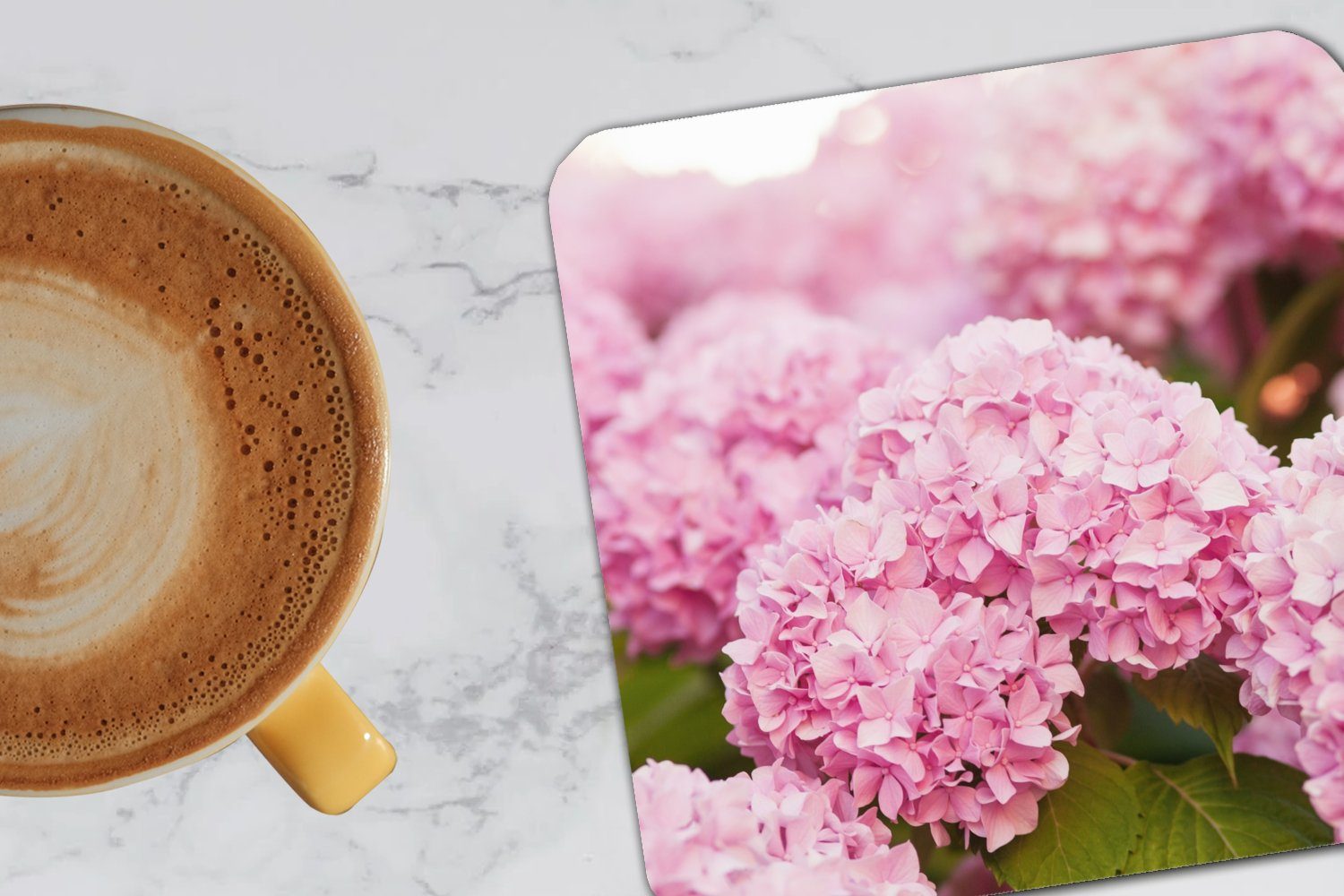 Zubehör Hortensie, für Busch Untersetzer, - Glasuntersetzer, 6-tlg., - Tasse Rosa Korkuntersetzer, Tischuntersetzer, Blumen Glasuntersetzer MuchoWow - Gläser,