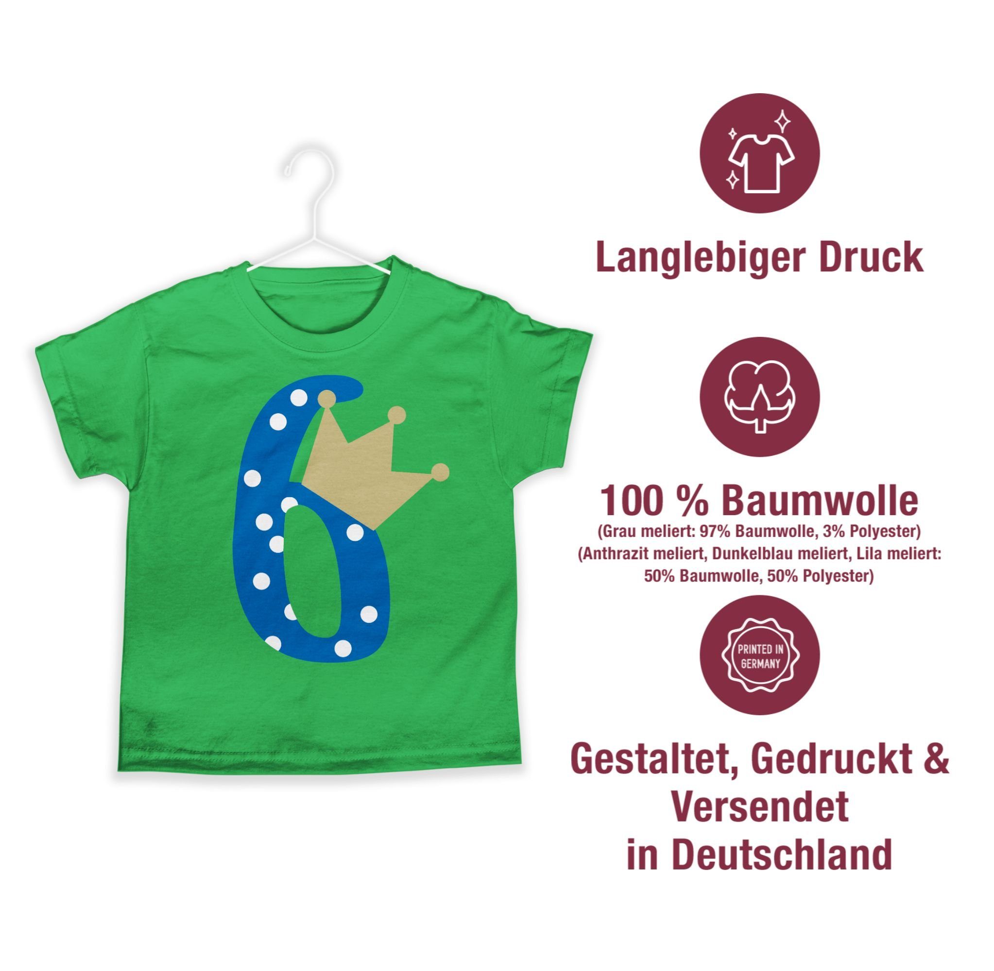 T-Shirt Geburtstag Krone Sechs 2 Junge Sechster Shirtracer 6. Grün