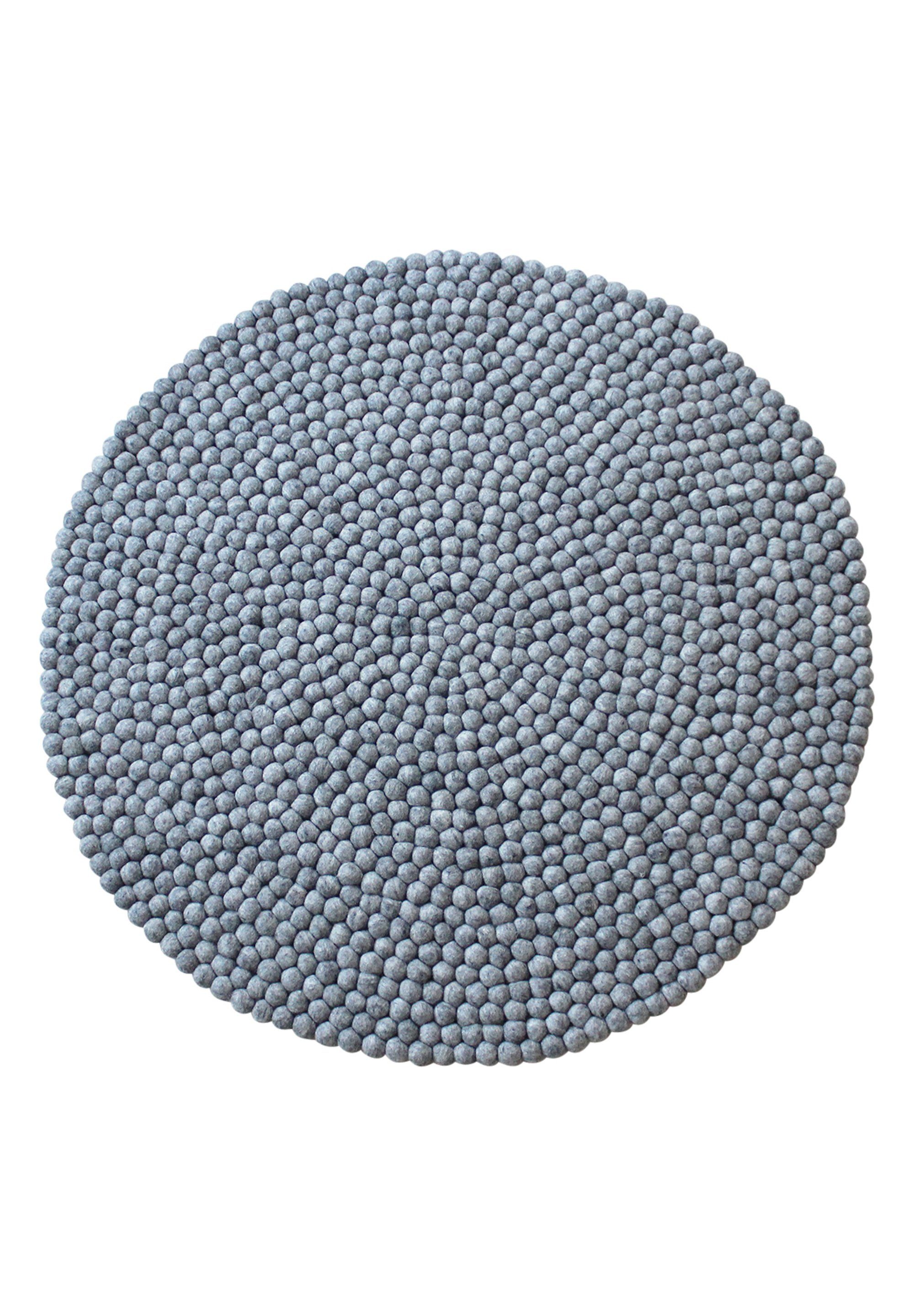 Wollteppich »Uni Color«, Wooldot, rund, Höhe: 23 mm, Filzkugel-Teppich,  reine Wolle, beidseitig verwendbar