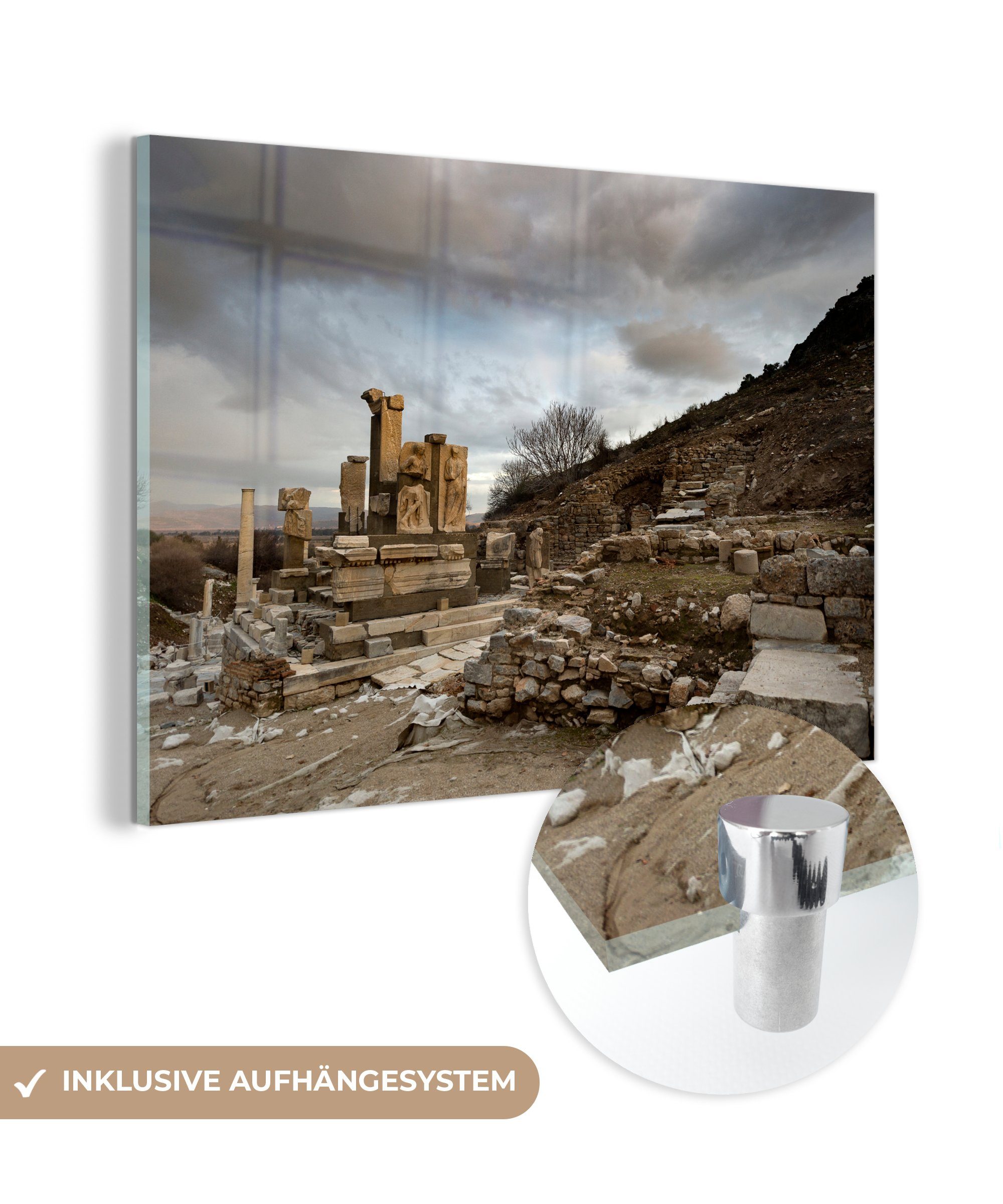 MuchoWow Acrylglasbild Wolken über den Ruinen von Ephesus in der Türkei, (1 St), Acrylglasbilder Wohnzimmer & Schlafzimmer