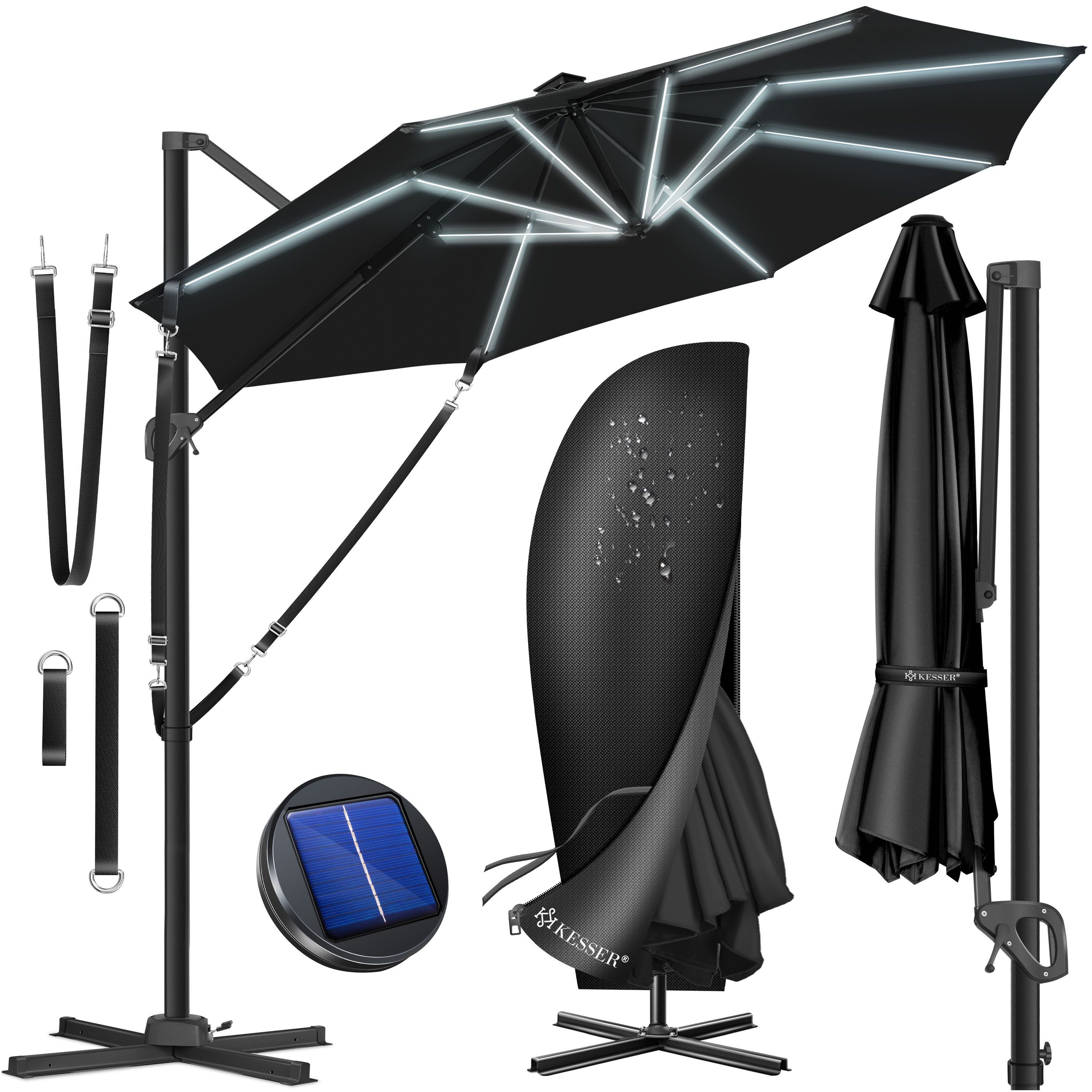 KESSER Ampelschirm, Sonnenschirm SUN Rund XL Ø330 cm 360° Drehbar inkl. Abdeckung