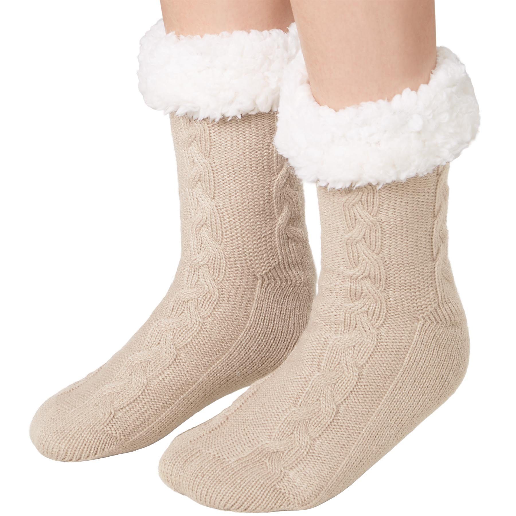 dressforfun Kuschelsocken Flauschsocken, Dickes Innenfutter und breiter Rand aus Plüsch (Haussocken, Konfektionsgröße 0 in beige) Atmungsaktiv und klimaregulierend, Glatt gestrickte Ferse und Sohle